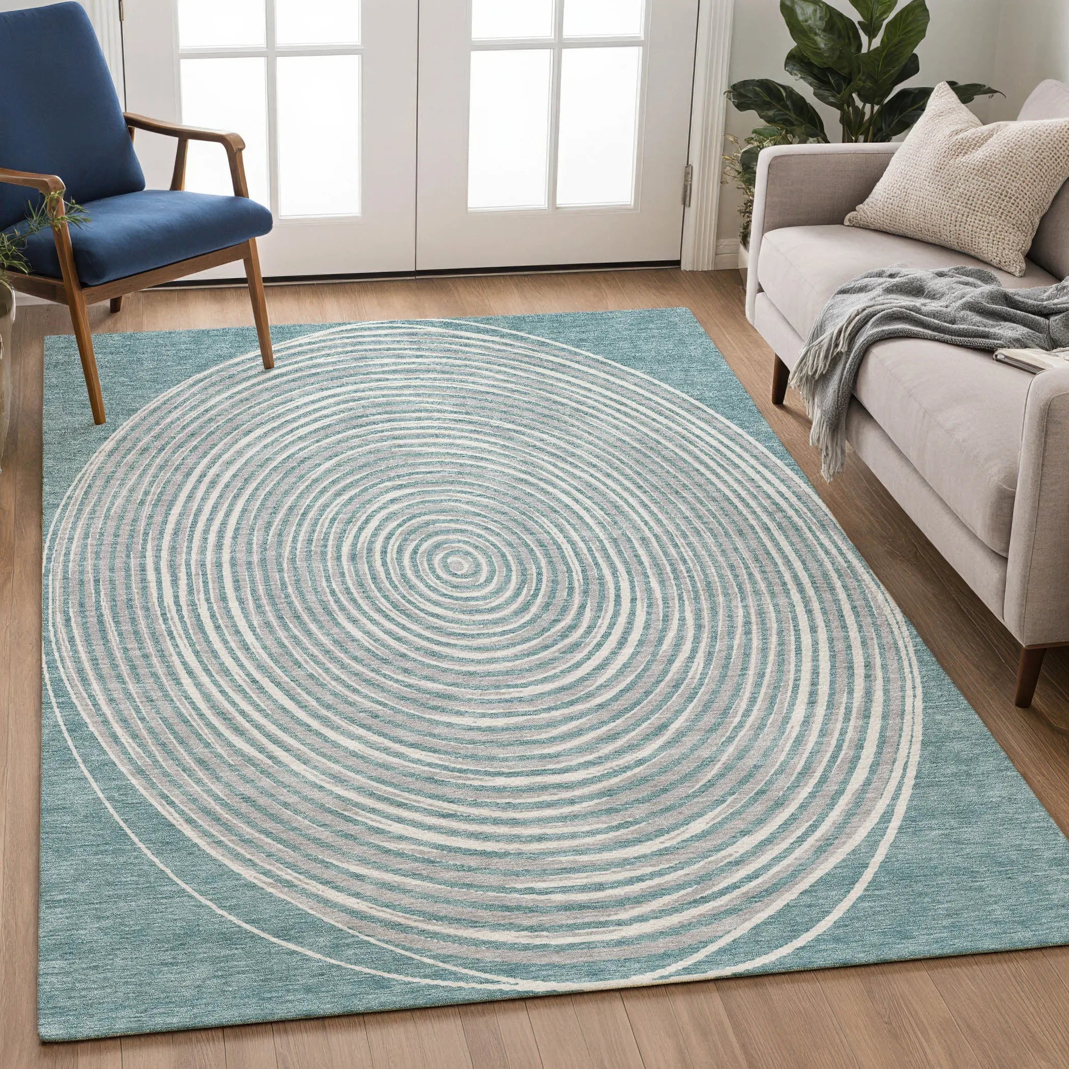 10' X 14' Teal Blue And Ivory Geometric Washable Indoor Outdoor Area Rug Homeroots Outdoor