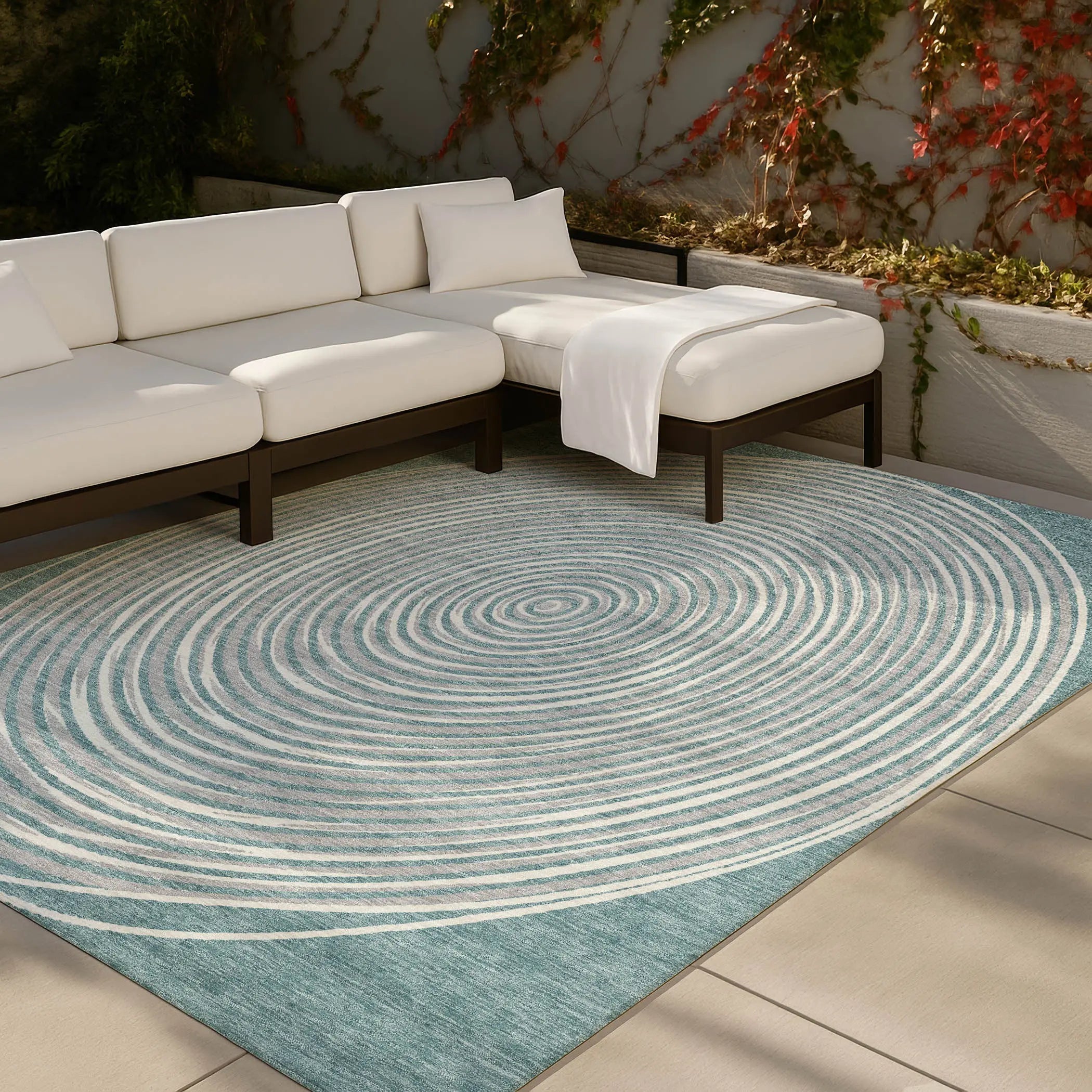 10' X 14' Teal Blue And Ivory Geometric Washable Indoor Outdoor Area Rug Homeroots Outdoor