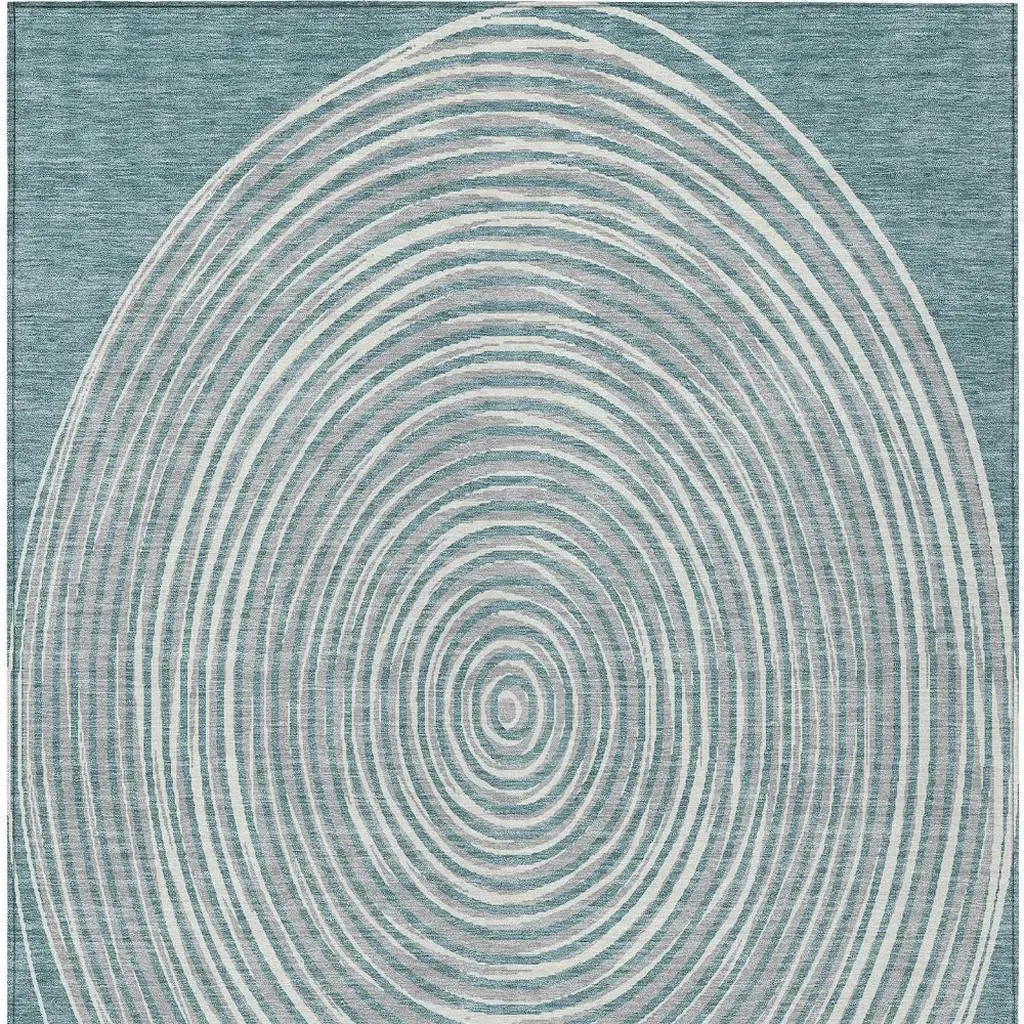 10' X 14' Teal Blue And Ivory Geometric Washable Indoor Outdoor Area Rug Homeroots Outdoor