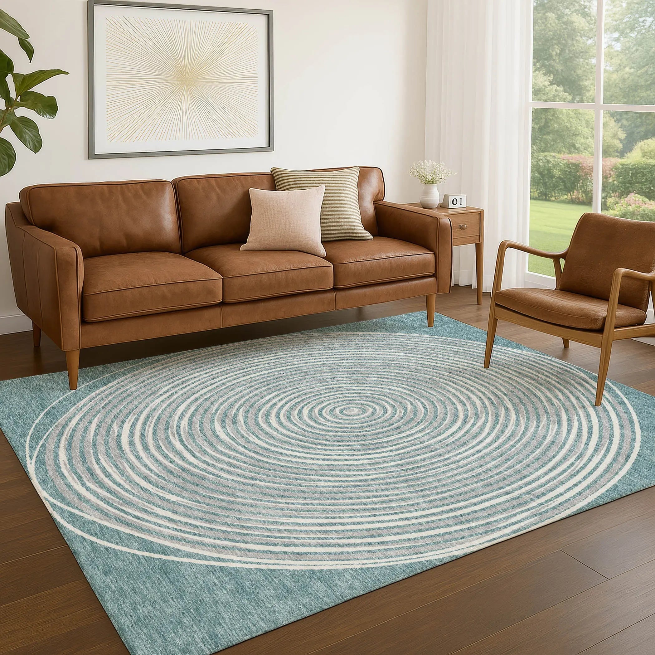 10' X 14' Teal Blue And Ivory Geometric Washable Indoor Outdoor Area Rug Homeroots Outdoor