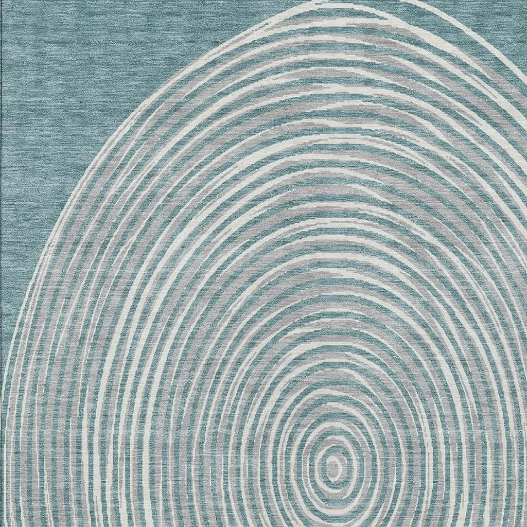 10' X 14' Teal Blue And Ivory Geometric Washable Indoor Outdoor Area Rug Homeroots Outdoor