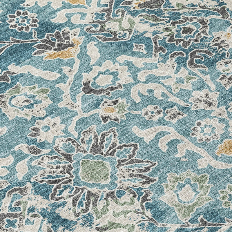 10' X 14' Teal Blue And Ivory Geometric Washable Indoor Outdoor Area Rug Homeroots Outdoor