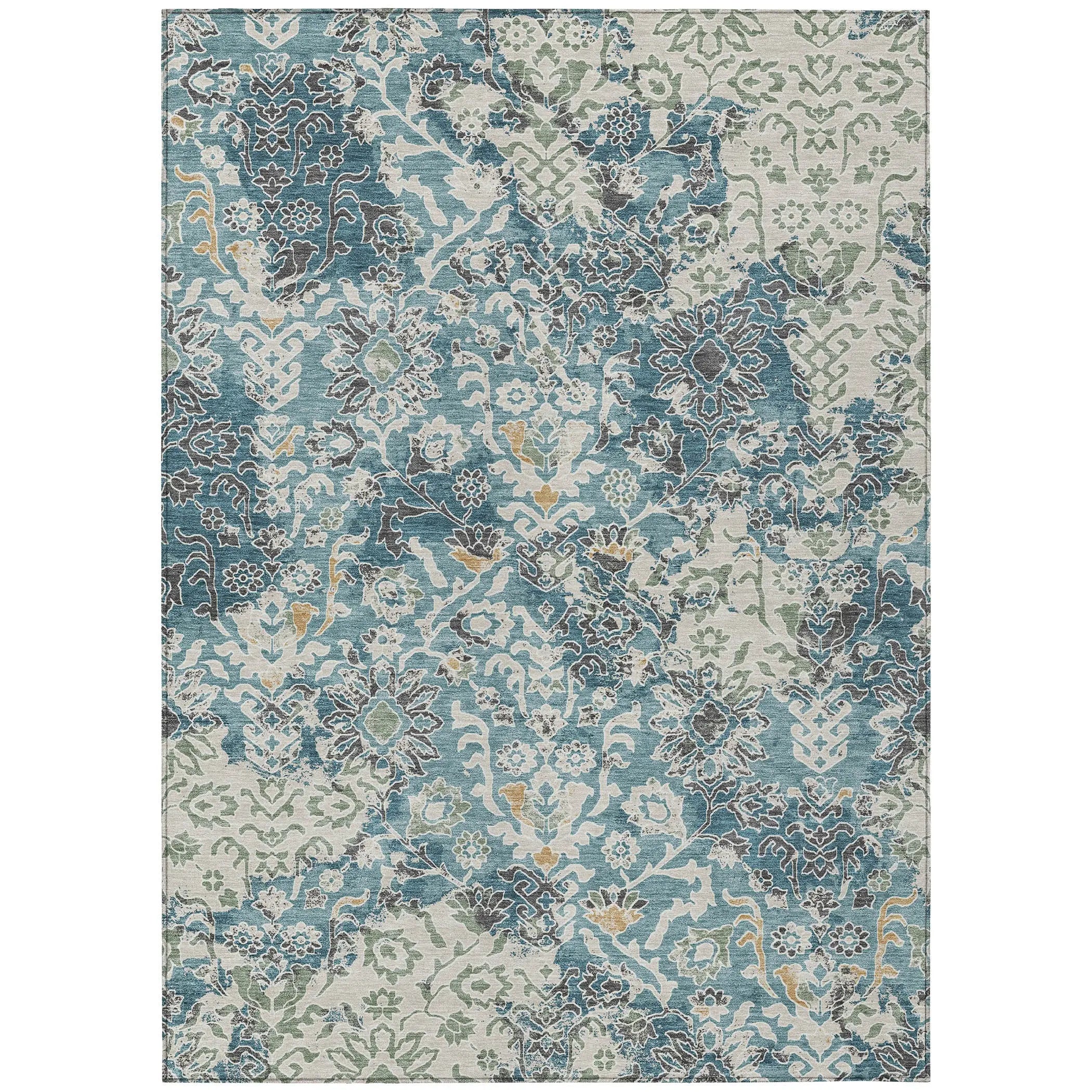 10' X 14' Teal Blue And Ivory Geometric Washable Indoor Outdoor Area Rug Homeroots Outdoor