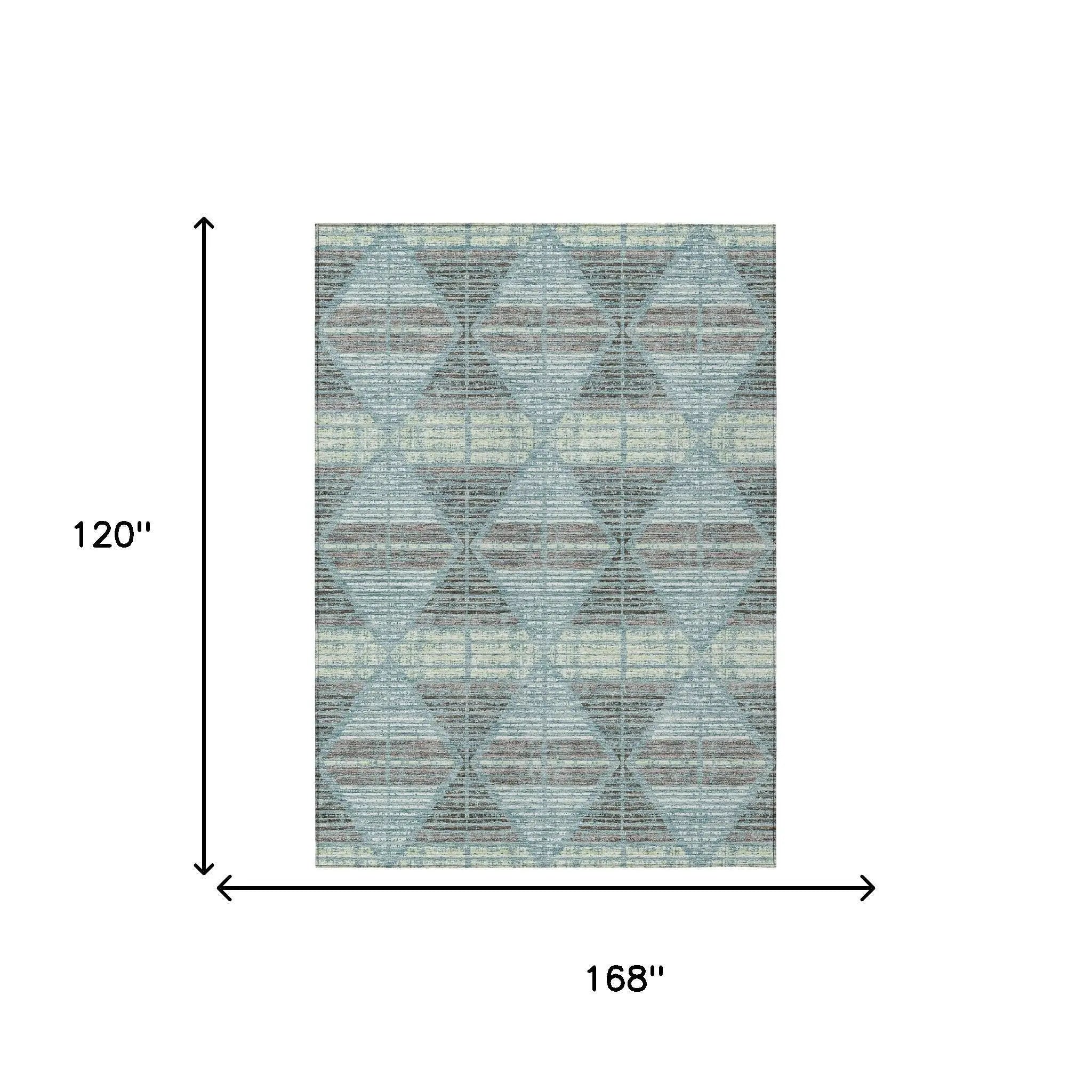 10' X 14' Teal Blue And Ivory Geometric Washable Indoor Outdoor Area Rug Homeroots Outdoor