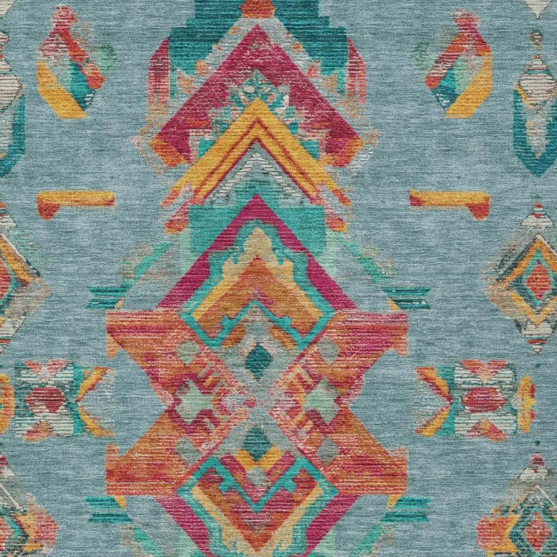 10' X 14' Teal Blue And Ivory Tribal Washable Indoor Outdoor Area Rug Homeroots Outdoor