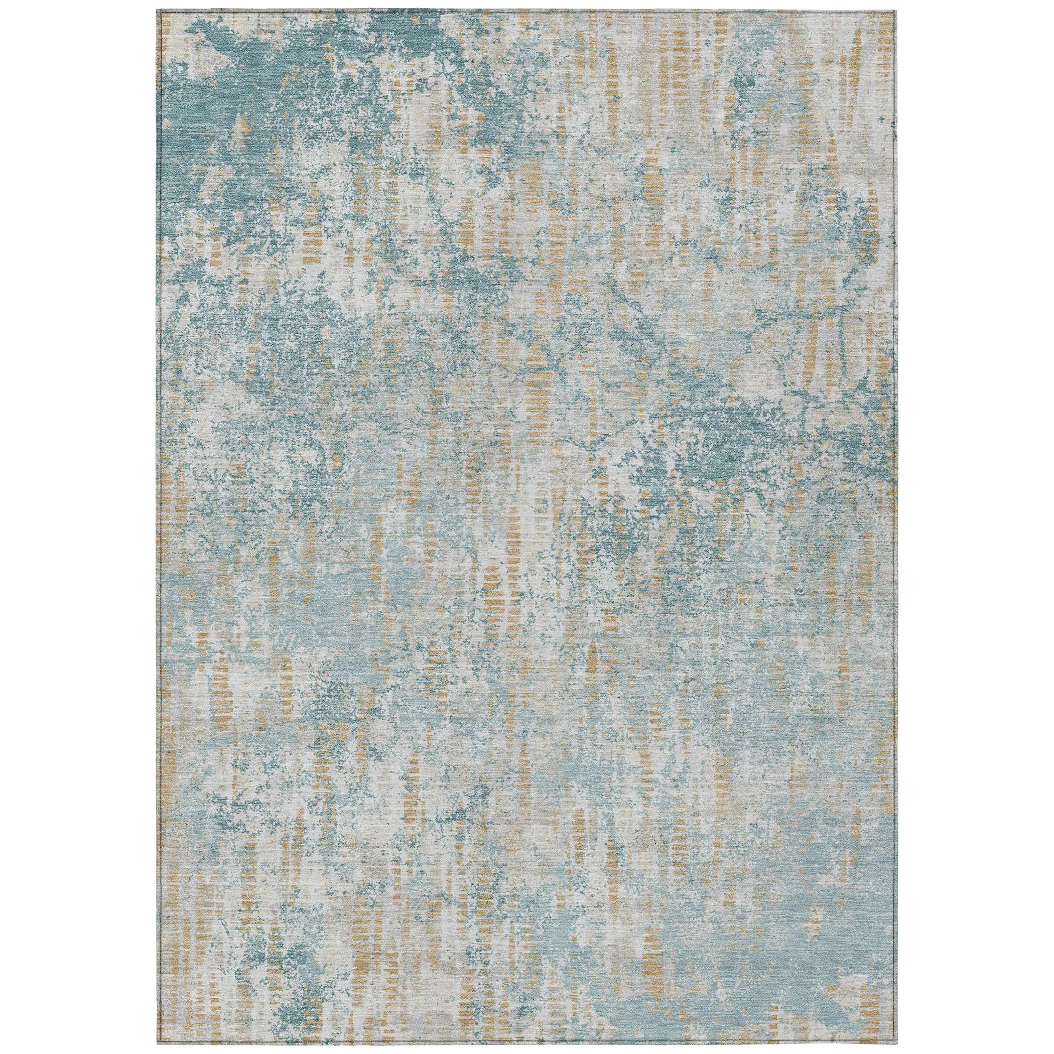 10' X 14' Teal Blue And Linen Abstract Washable Indoor Outdoor Area Rug Homeroots Outdoor