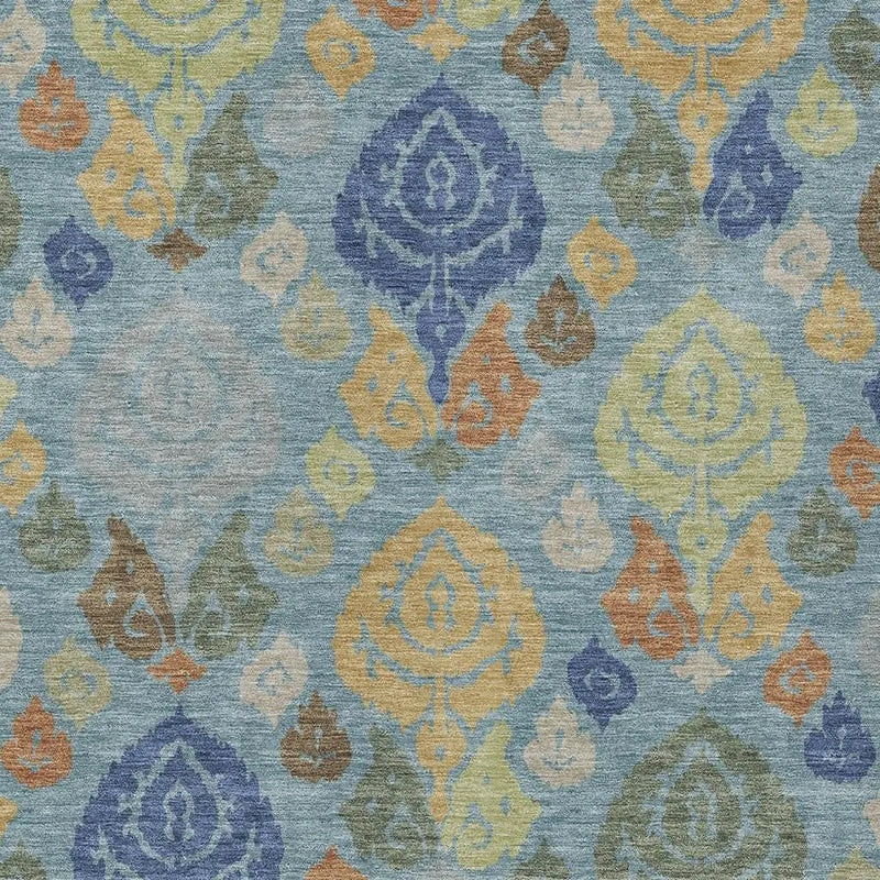 10' X 14' Teal Blue And Navy Blue Damask Washable Indoor Outdoor Area Rug Homeroots Outdoor