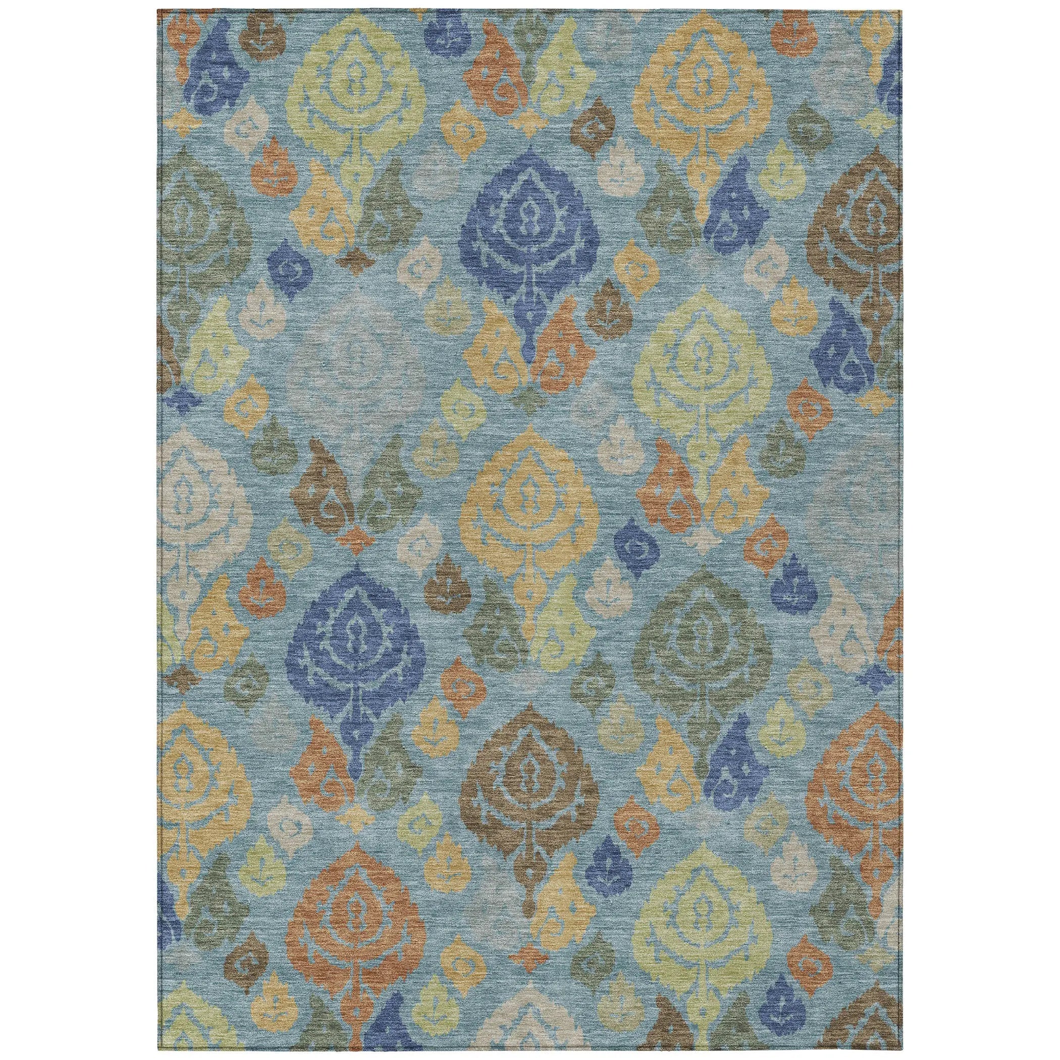 10' X 14' Teal Blue And Navy Blue Damask Washable Indoor Outdoor Area Rug Homeroots Outdoor