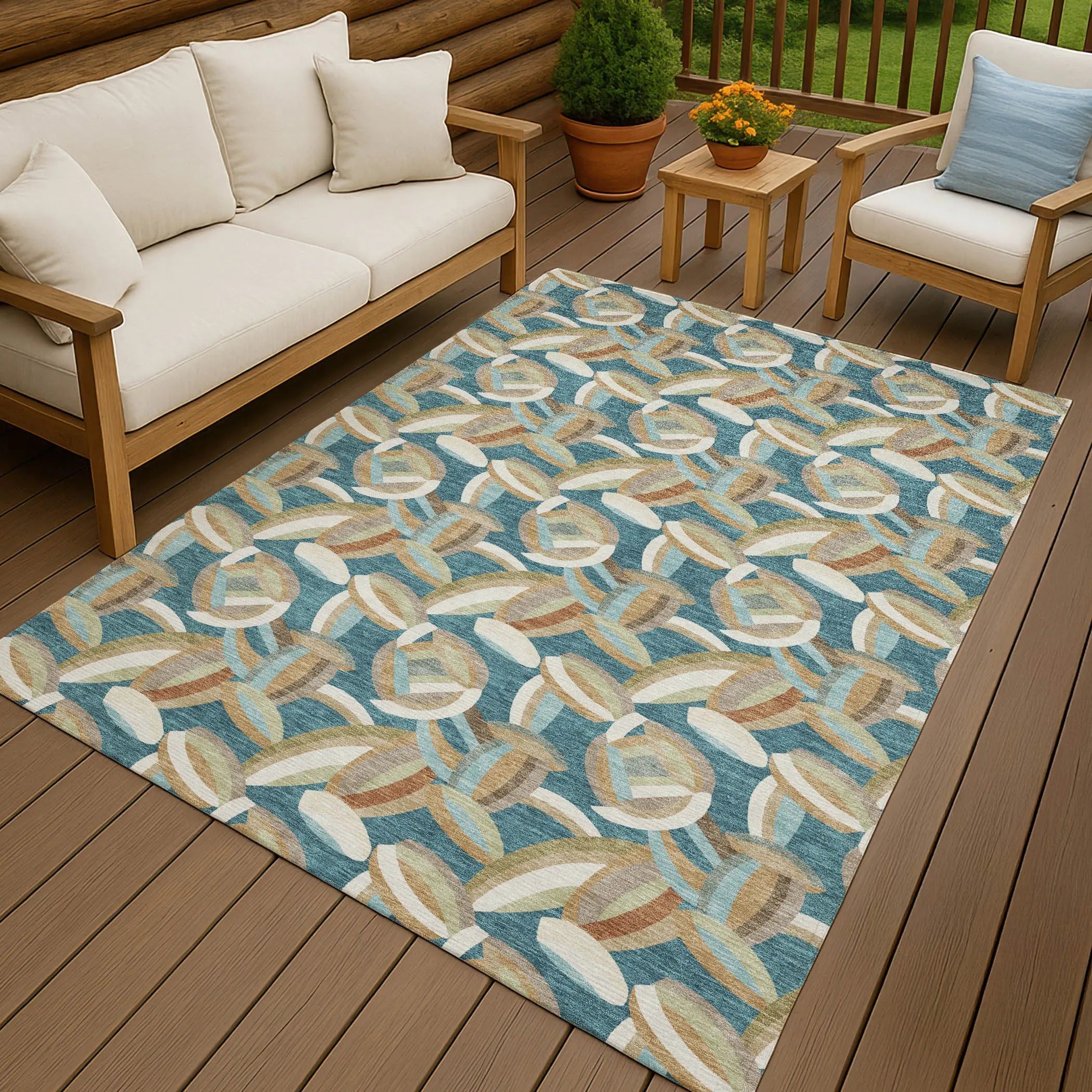 10' X 14' Teal Blue And Orange Abstract Washable Indoor Outdoor Area Rug Homeroots Outdoor