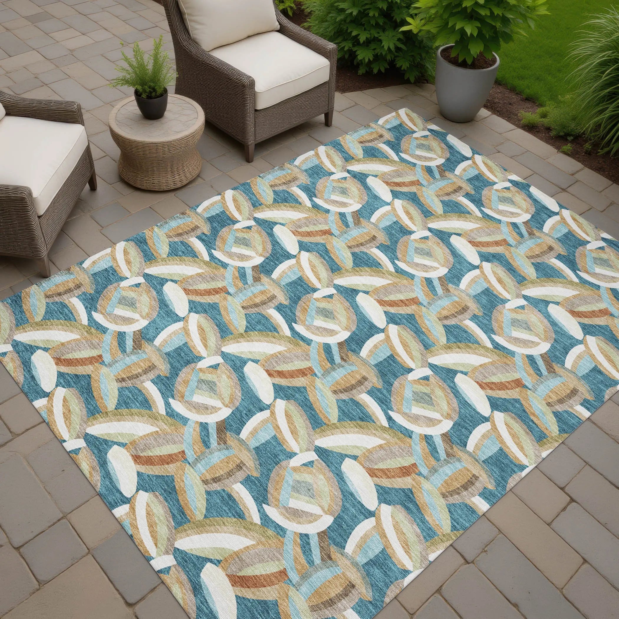 10' X 14' Teal Blue And Orange Abstract Washable Indoor Outdoor Area Rug Homeroots Outdoor