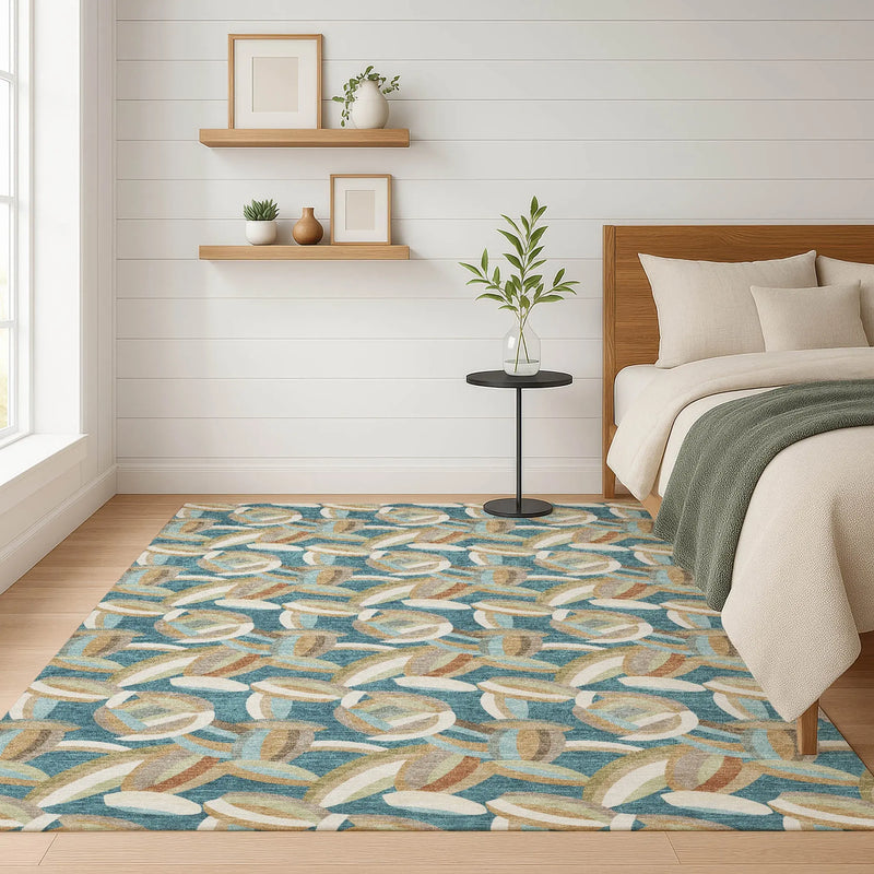 10' X 14' Teal Blue And Orange Abstract Washable Indoor Outdoor Area Rug Homeroots Outdoor