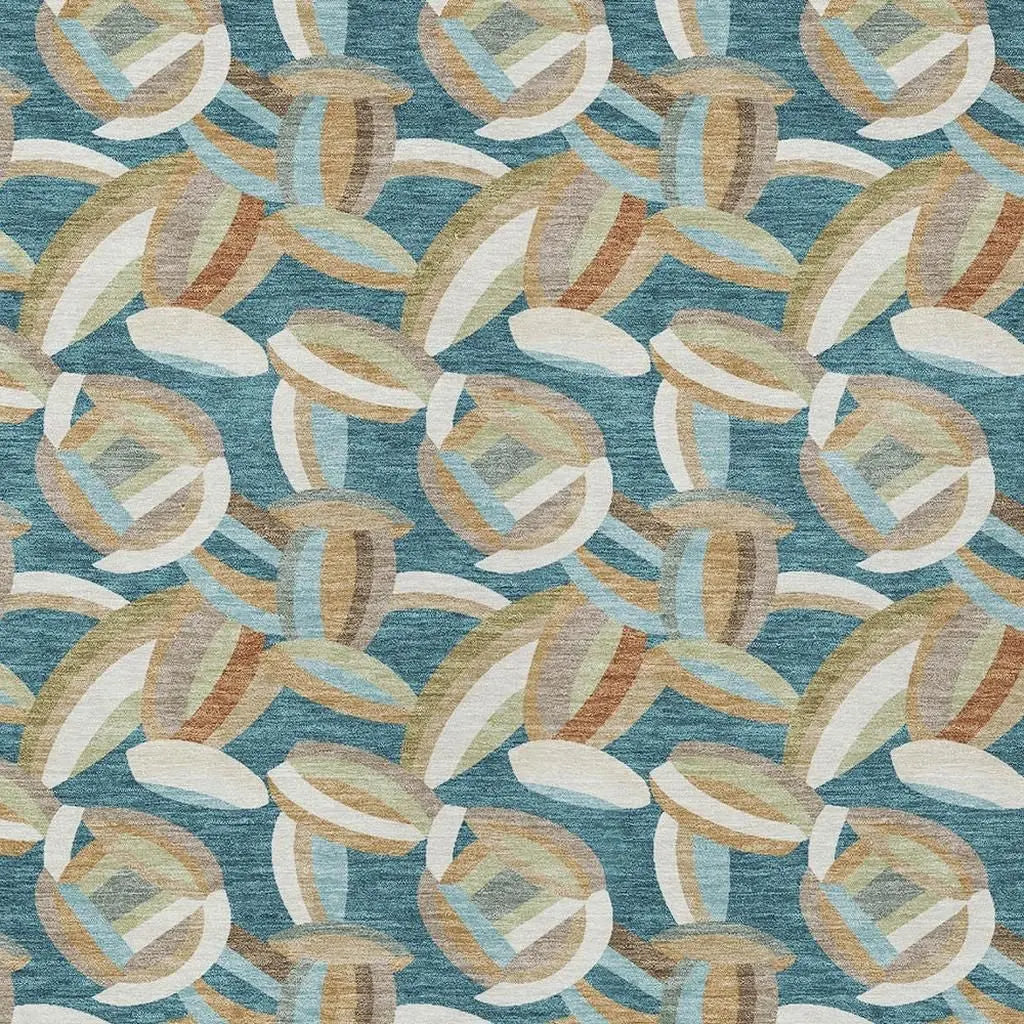 10' X 14' Teal Blue And Orange Abstract Washable Indoor Outdoor Area Rug Homeroots Outdoor