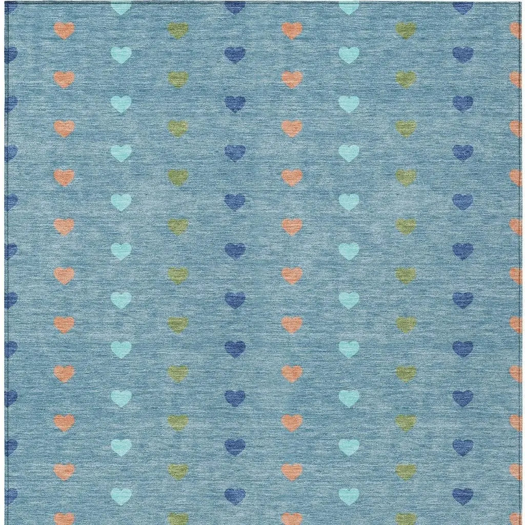 10' X 14' Teal Blue And Peach Geometric Washable Indoor Outdoor Area Rug Homeroots Outdoor