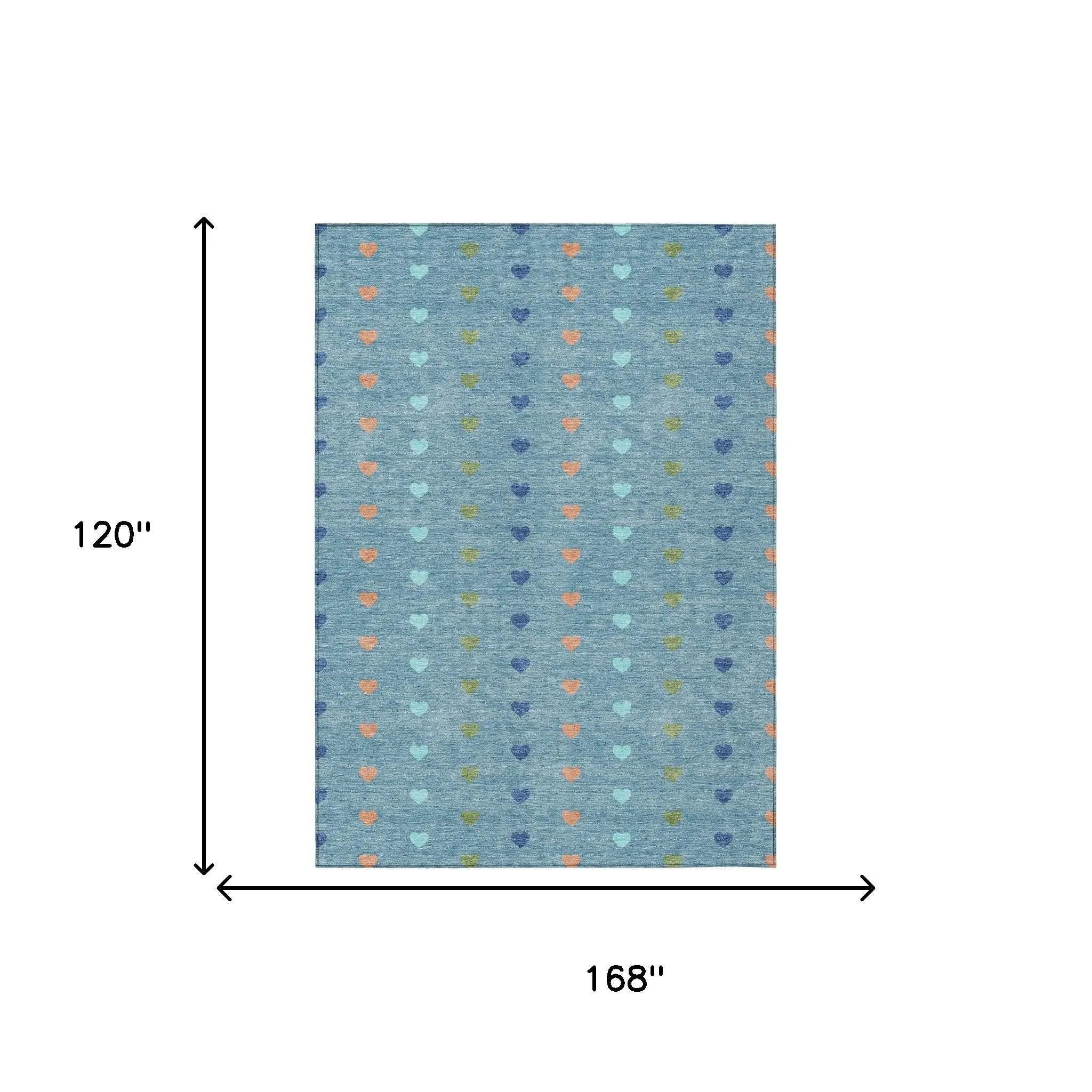 10' X 14' Teal Blue And Peach Geometric Washable Indoor Outdoor Area Rug Homeroots Outdoor