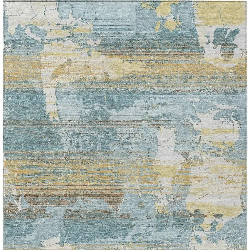 10' X 14' Teal Blue And Pewter Abstract Washable Indoor Outdoor Area Rug Homeroots Outdoor