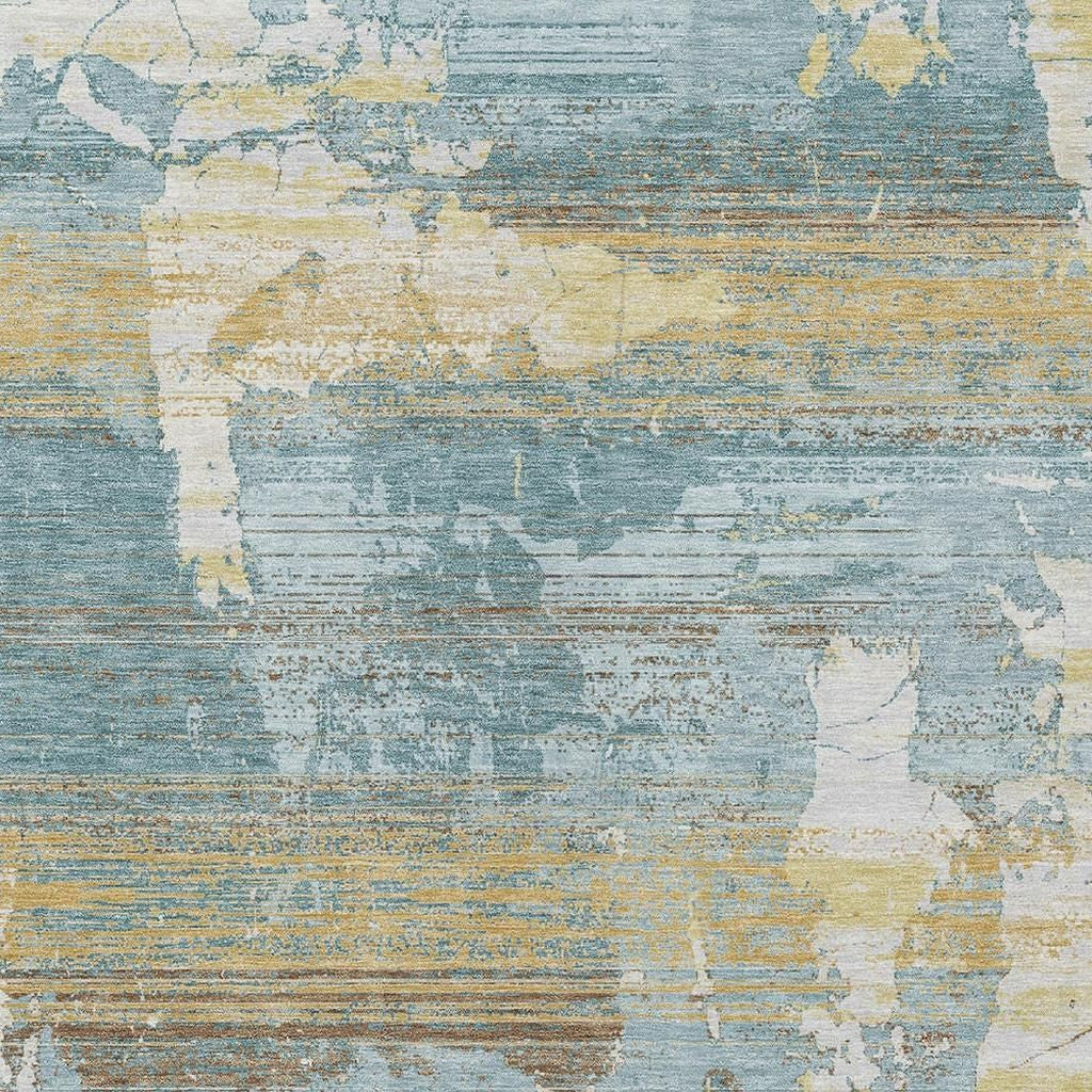 10' X 14' Teal Blue And Pewter Abstract Washable Indoor Outdoor Area Rug Homeroots Outdoor