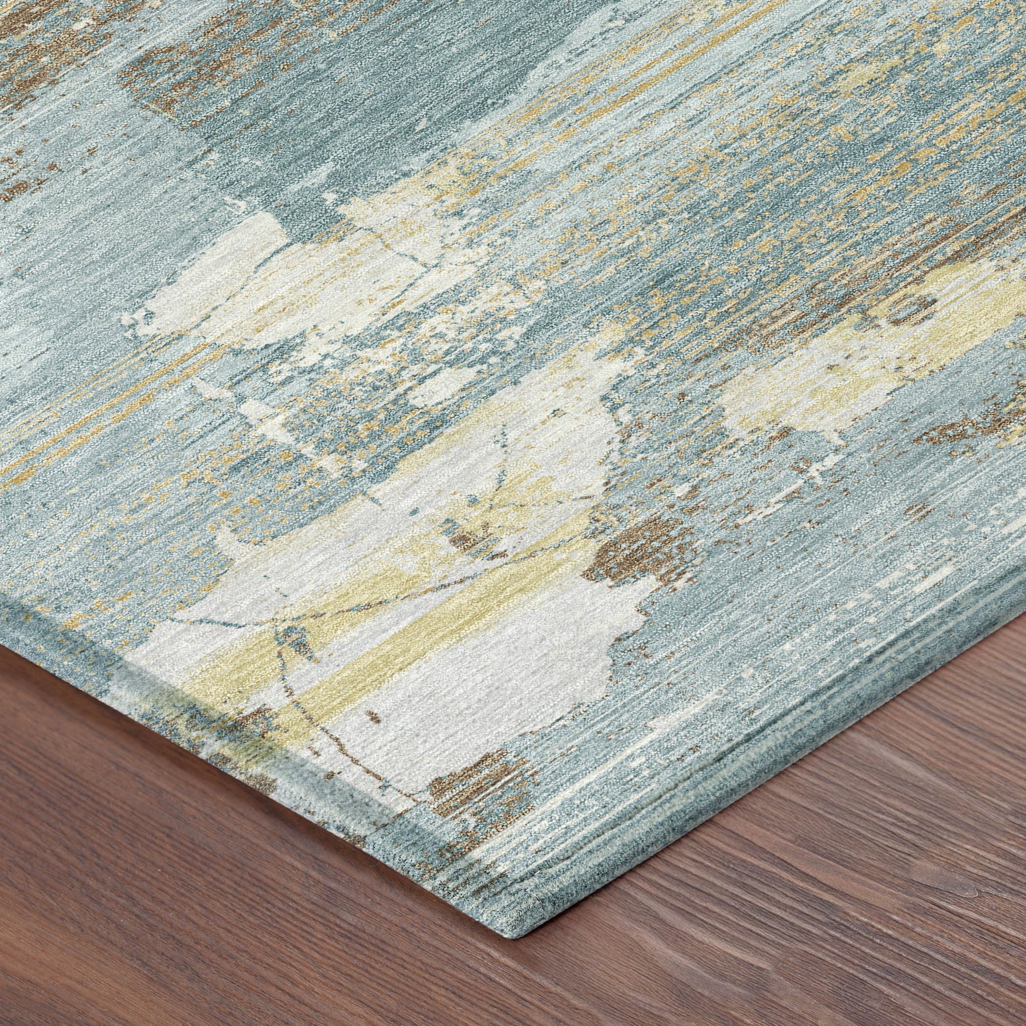 10' X 14' Teal Blue And Pewter Abstract Washable Indoor Outdoor Area Rug Homeroots Outdoor