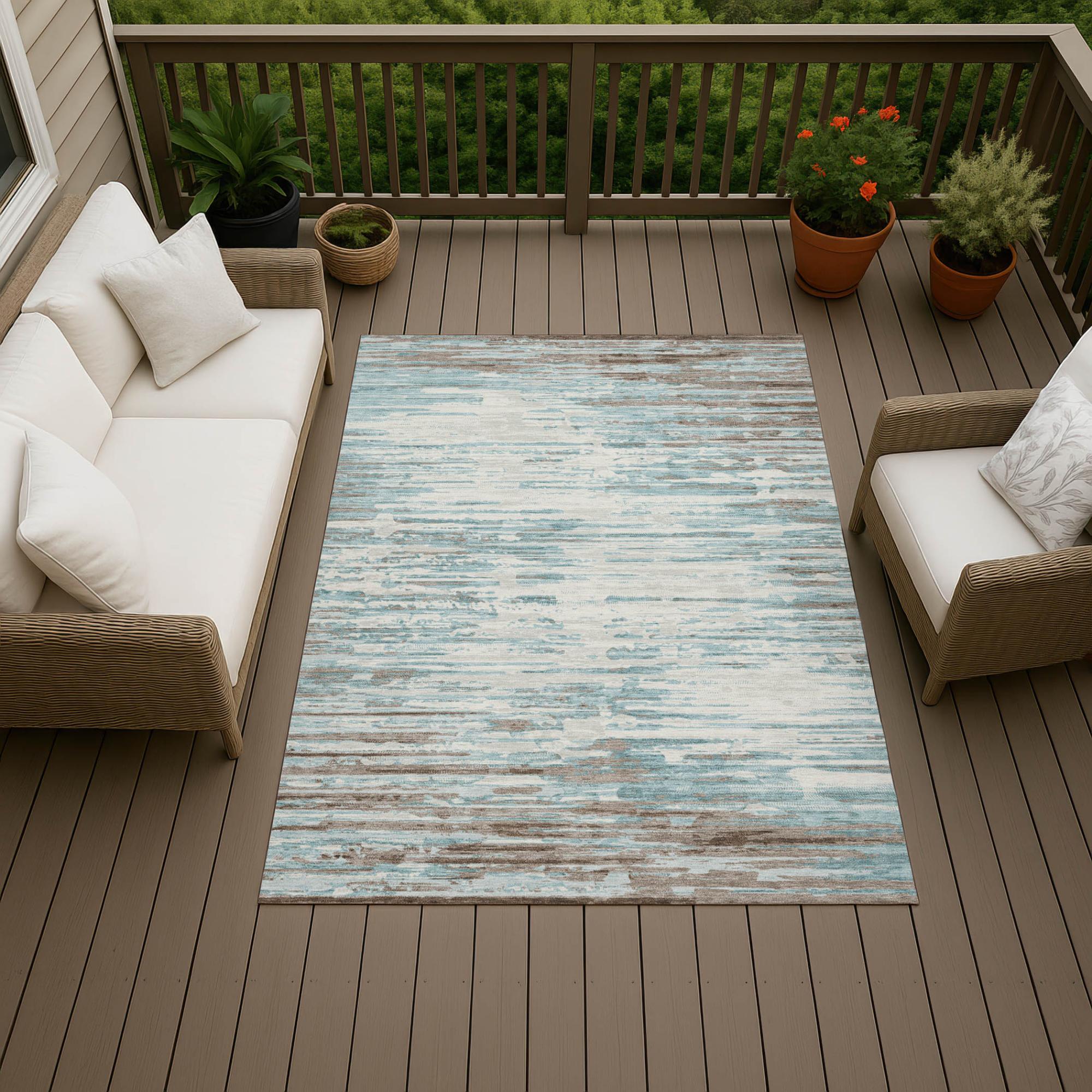 10' X 14' Teal Blue And Pewter Abstract Washable Indoor Outdoor Area Rug Homeroots Outdoor