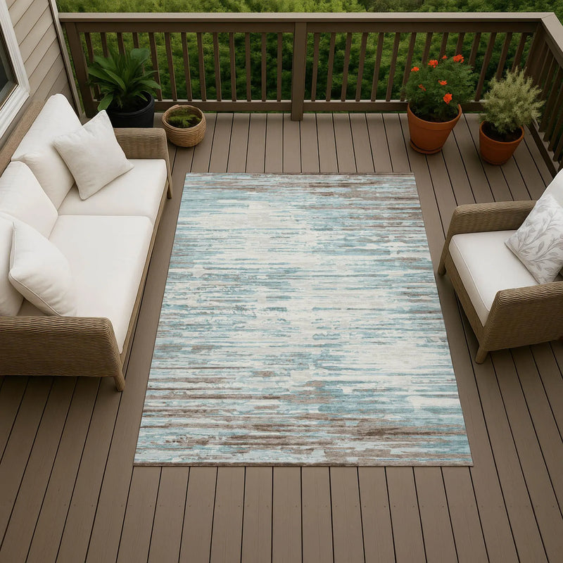10' X 14' Teal Blue And Pewter Abstract Washable Indoor Outdoor Area Rug Homeroots Outdoor