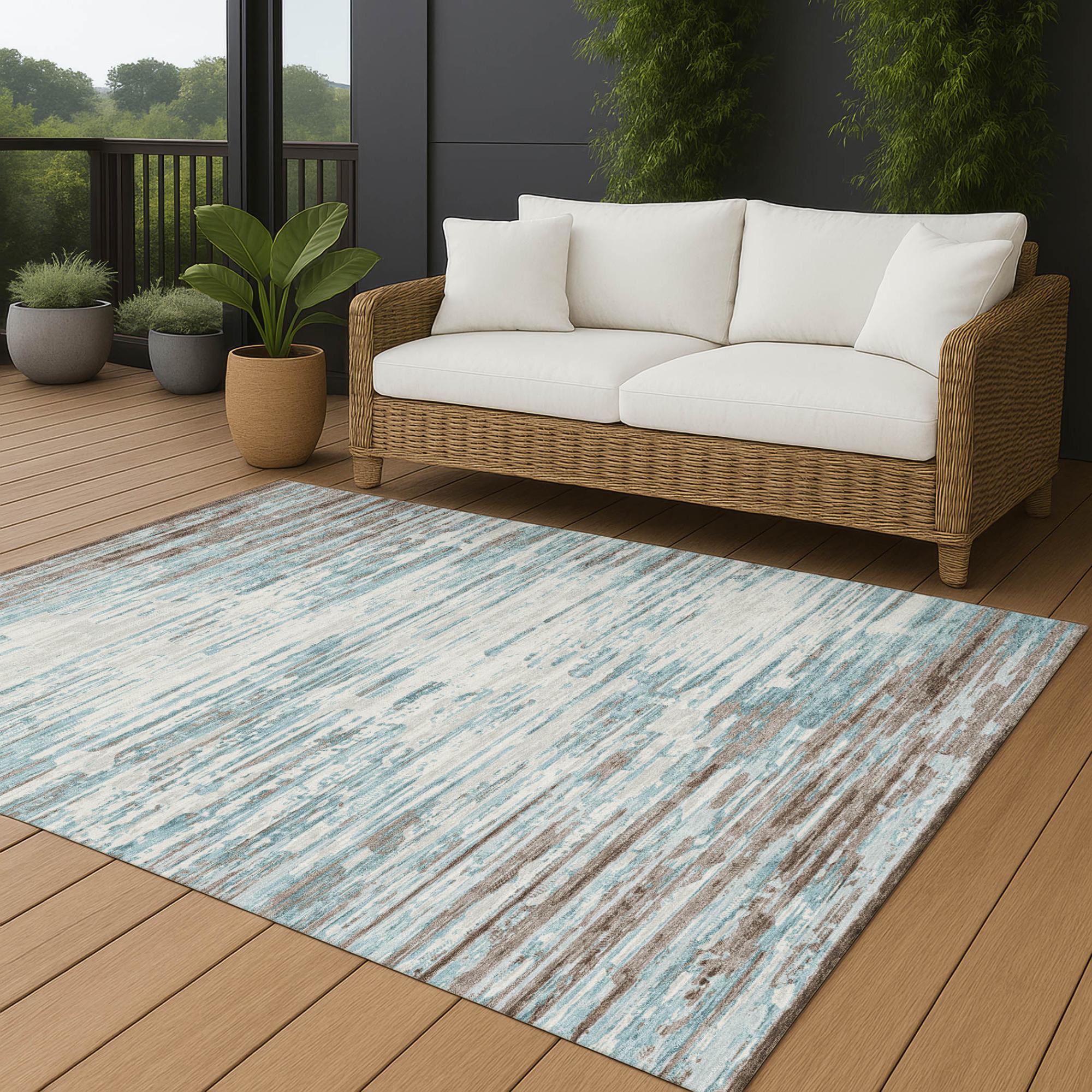10' X 14' Teal Blue And Pewter Abstract Washable Indoor Outdoor Area Rug Homeroots Outdoor