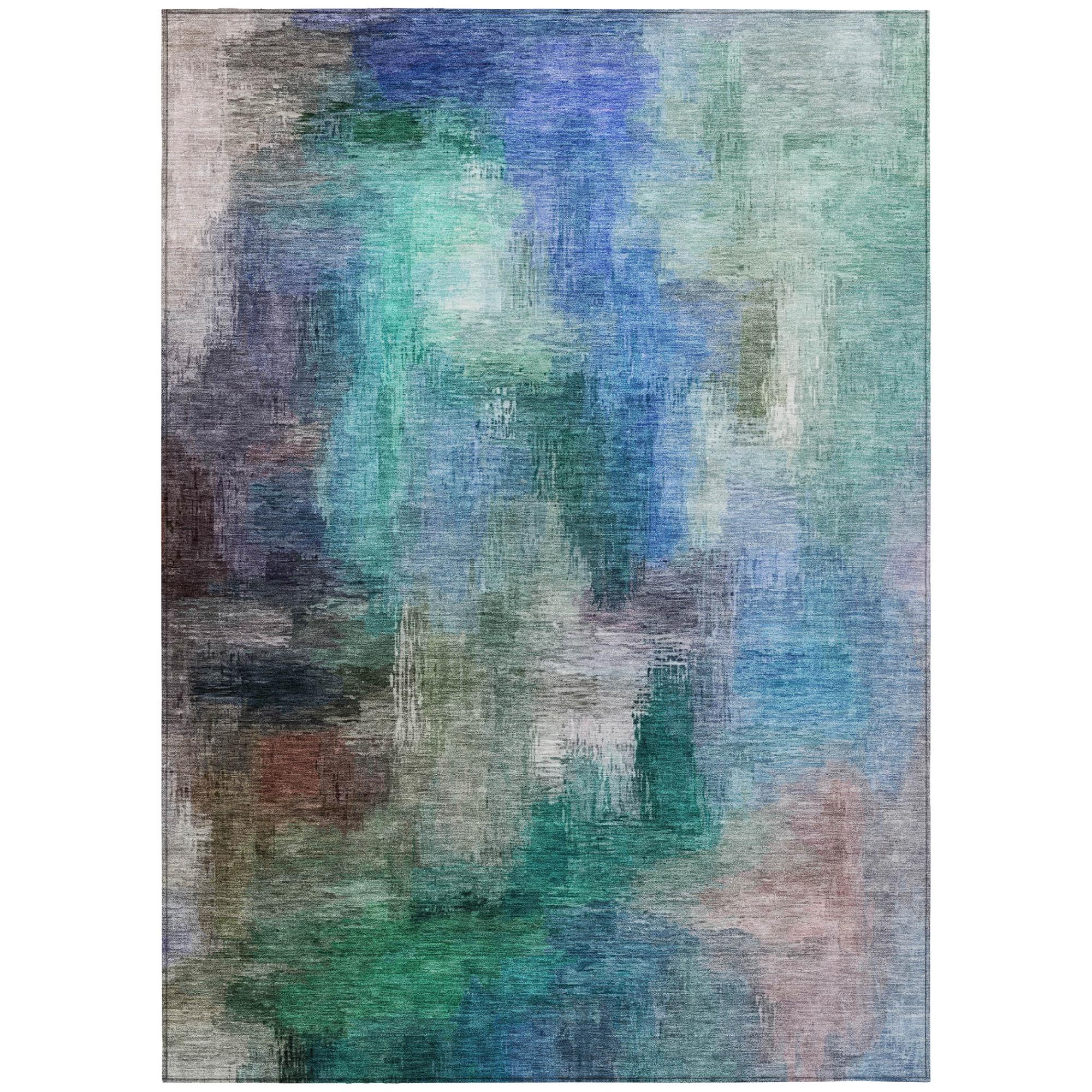 10' X 14' Teal Blue And Pewter Abstract Washable Indoor Outdoor Area Rug Homeroots Outdoor