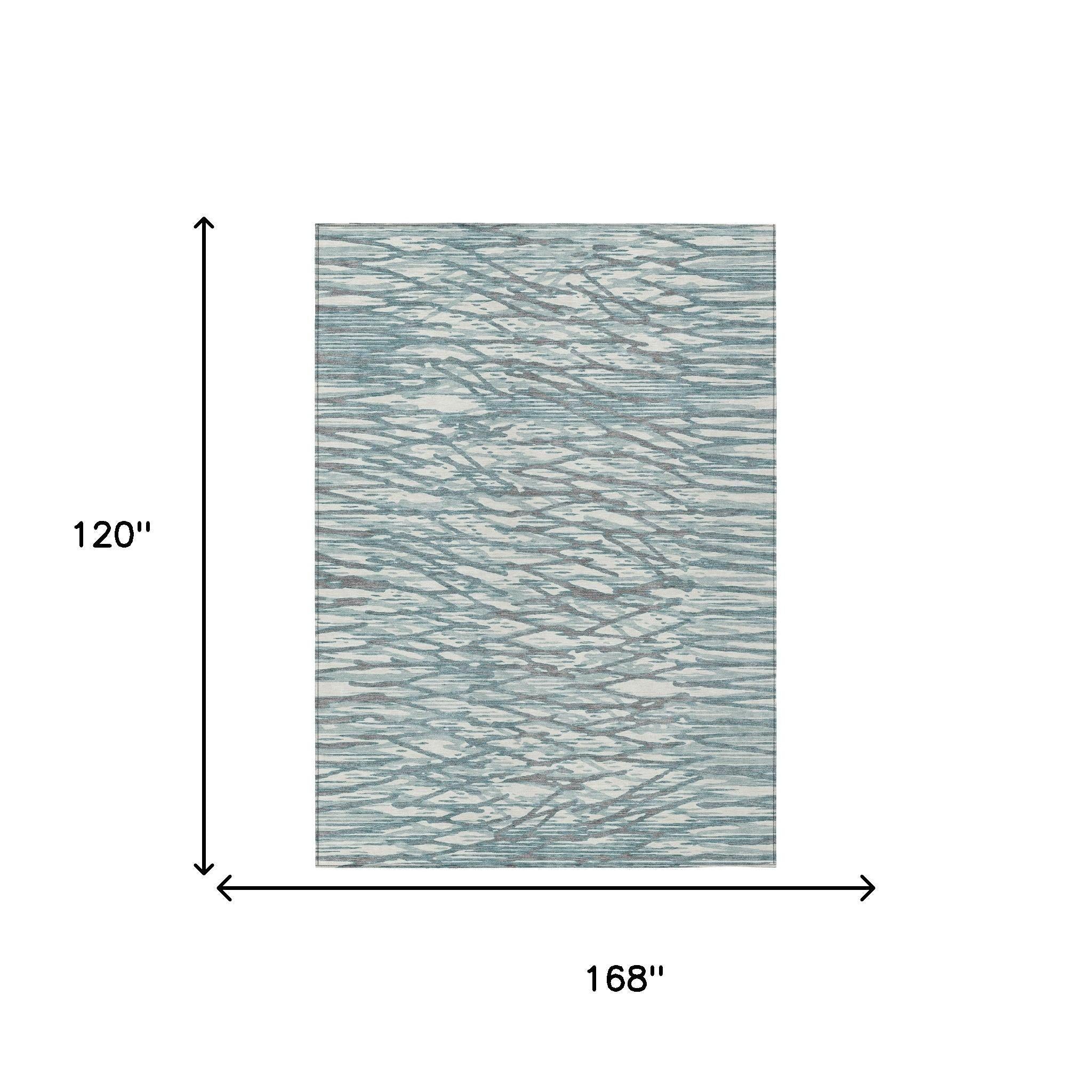 10' X 14' Teal Blue And Pewter Abstract Washable Indoor Outdoor Area Rug Homeroots Outdoor