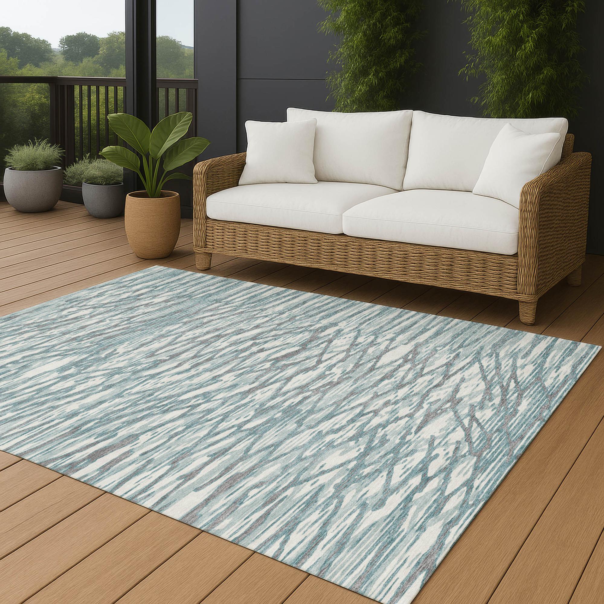 10' X 14' Teal Blue And Pewter Abstract Washable Indoor Outdoor Area Rug Homeroots Outdoor