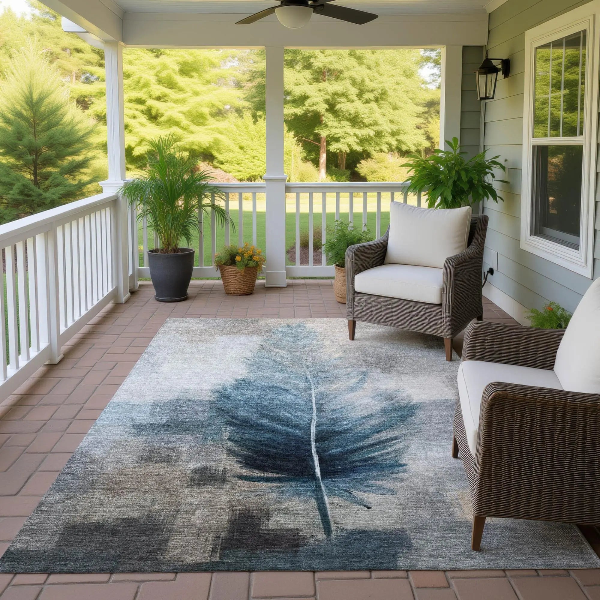 10' X 14' Teal Blue And Pewter Botanical Leaves Washable Indoor Outdoor Area Rug Homeroots Outdoor