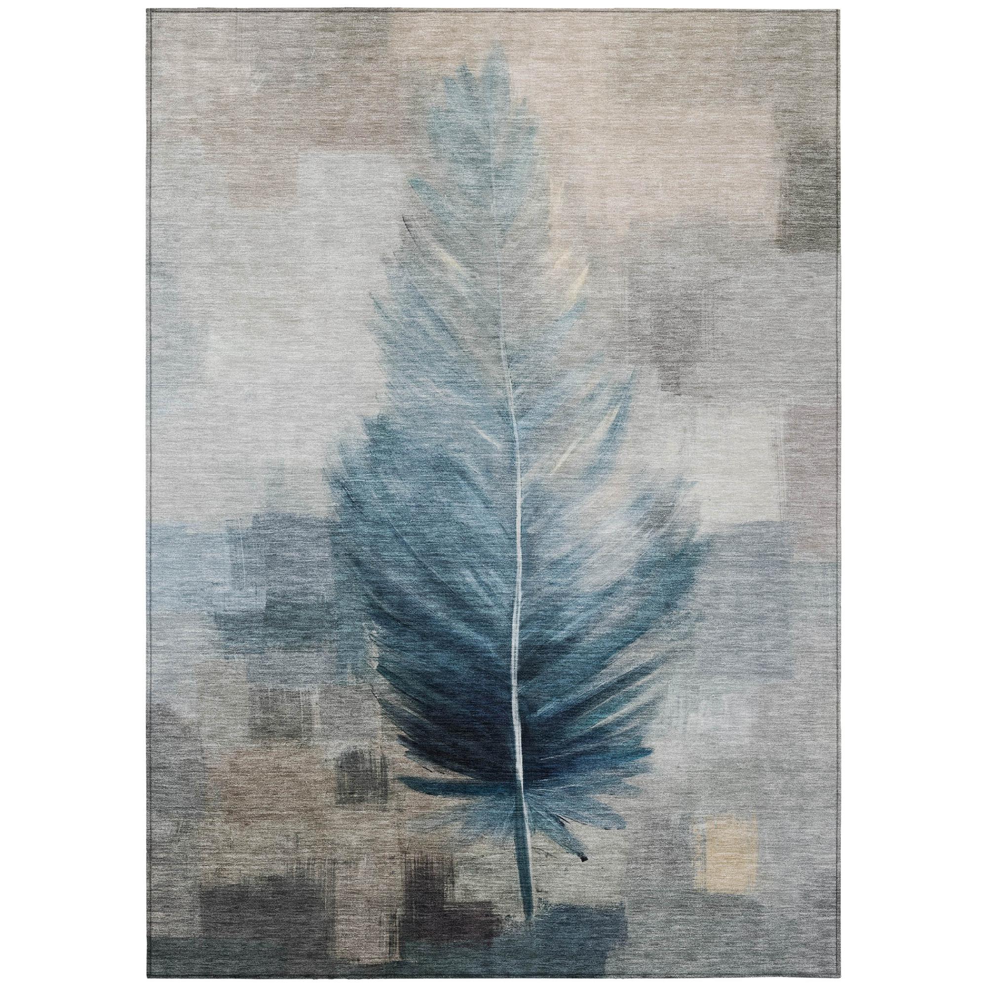 10' X 14' Teal Blue And Pewter Botanical Leaves Washable Indoor Outdoor Area Rug Homeroots Outdoor