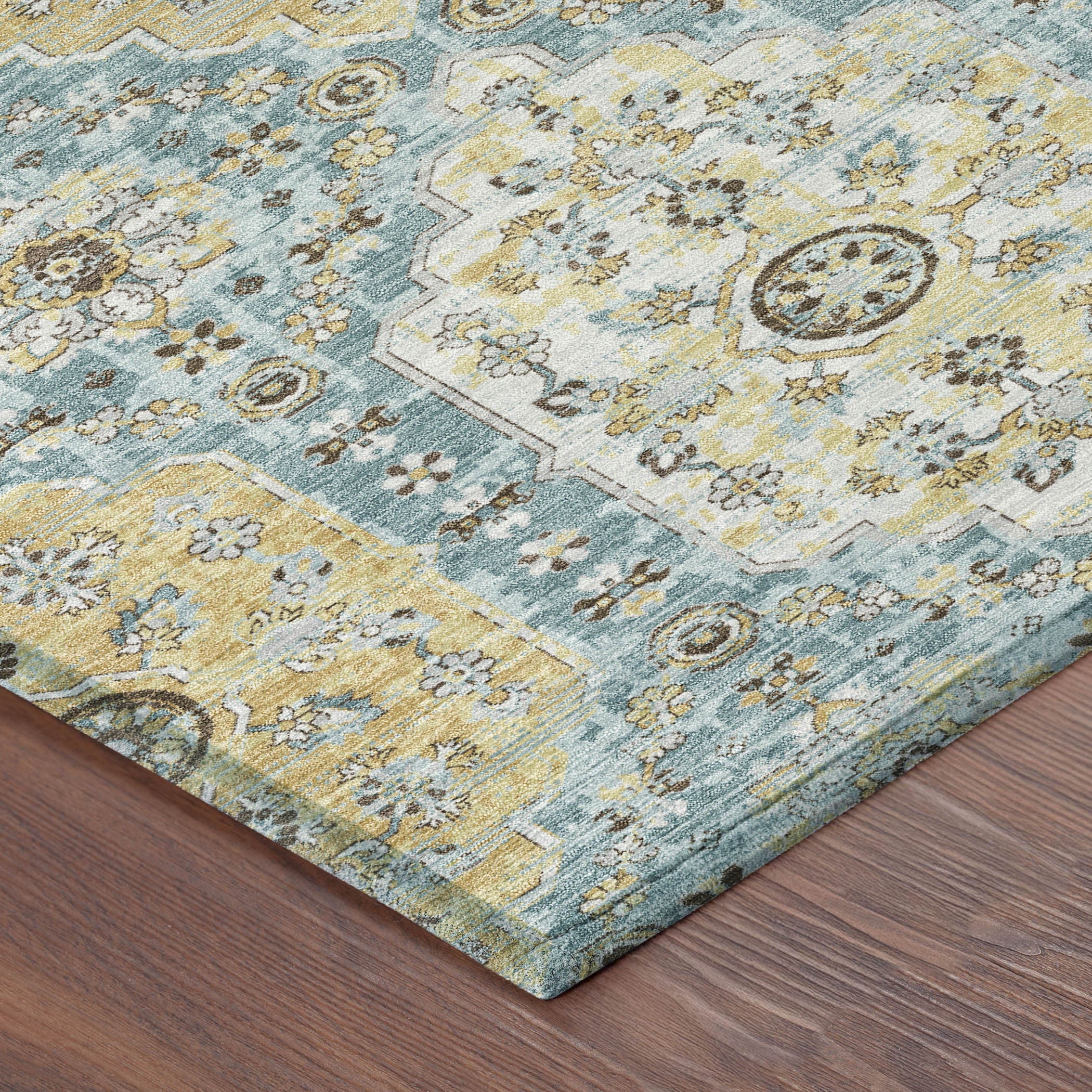 10' X 14' Teal Blue And Pewter Damask Washable Indoor Outdoor Area Rug Homeroots Outdoor