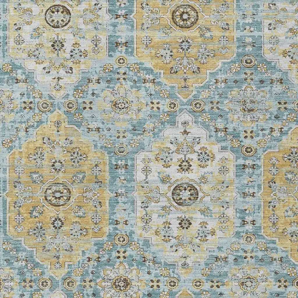 10' X 14' Teal Blue And Pewter Damask Washable Indoor Outdoor Area Rug Homeroots Outdoor