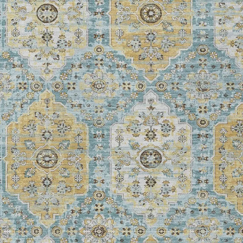 10' X 14' Teal Blue And Pewter Damask Washable Indoor Outdoor Area Rug Homeroots Outdoor