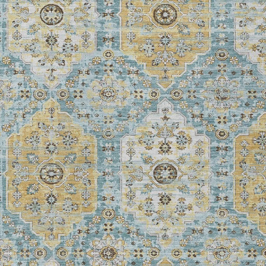 10' X 14' Teal Blue And Pewter Damask Washable Indoor Outdoor Area Rug Homeroots Outdoor