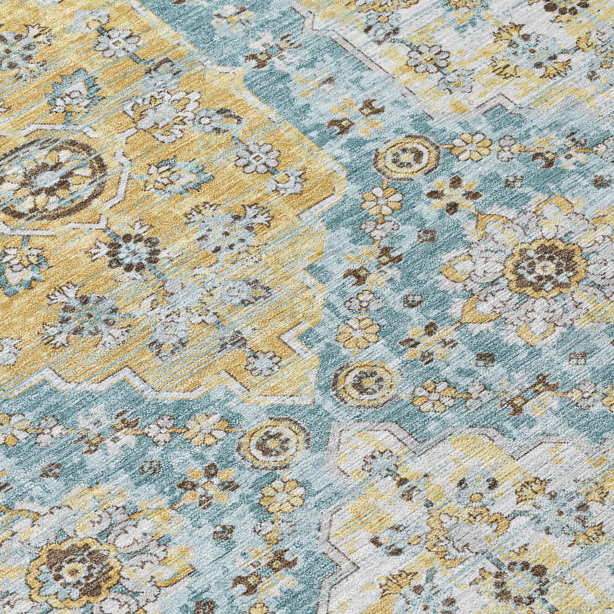 10' X 14' Teal Blue And Pewter Damask Washable Indoor Outdoor Area Rug Homeroots Outdoor