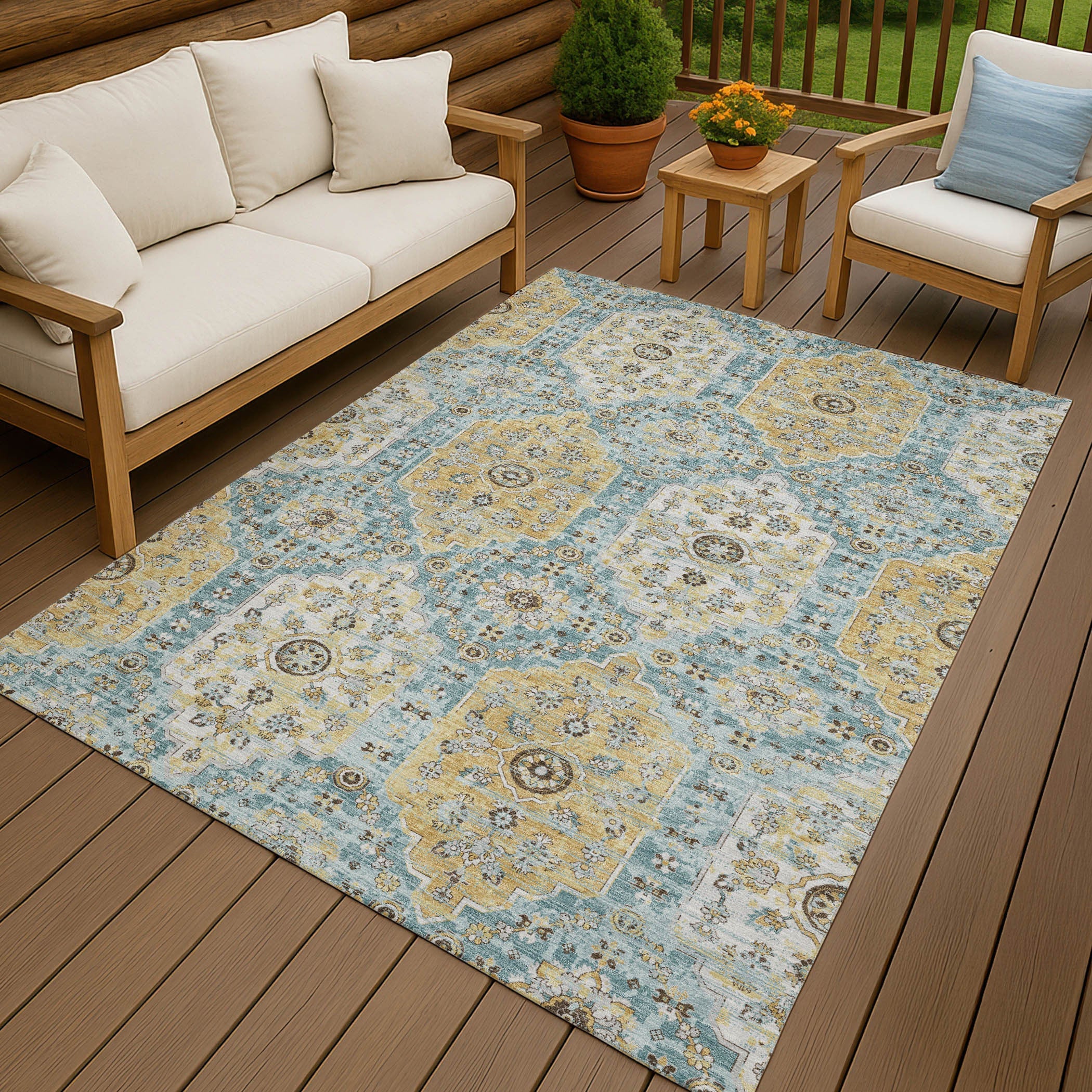 10' X 14' Teal Blue And Pewter Damask Washable Indoor Outdoor Area Rug Homeroots Outdoor