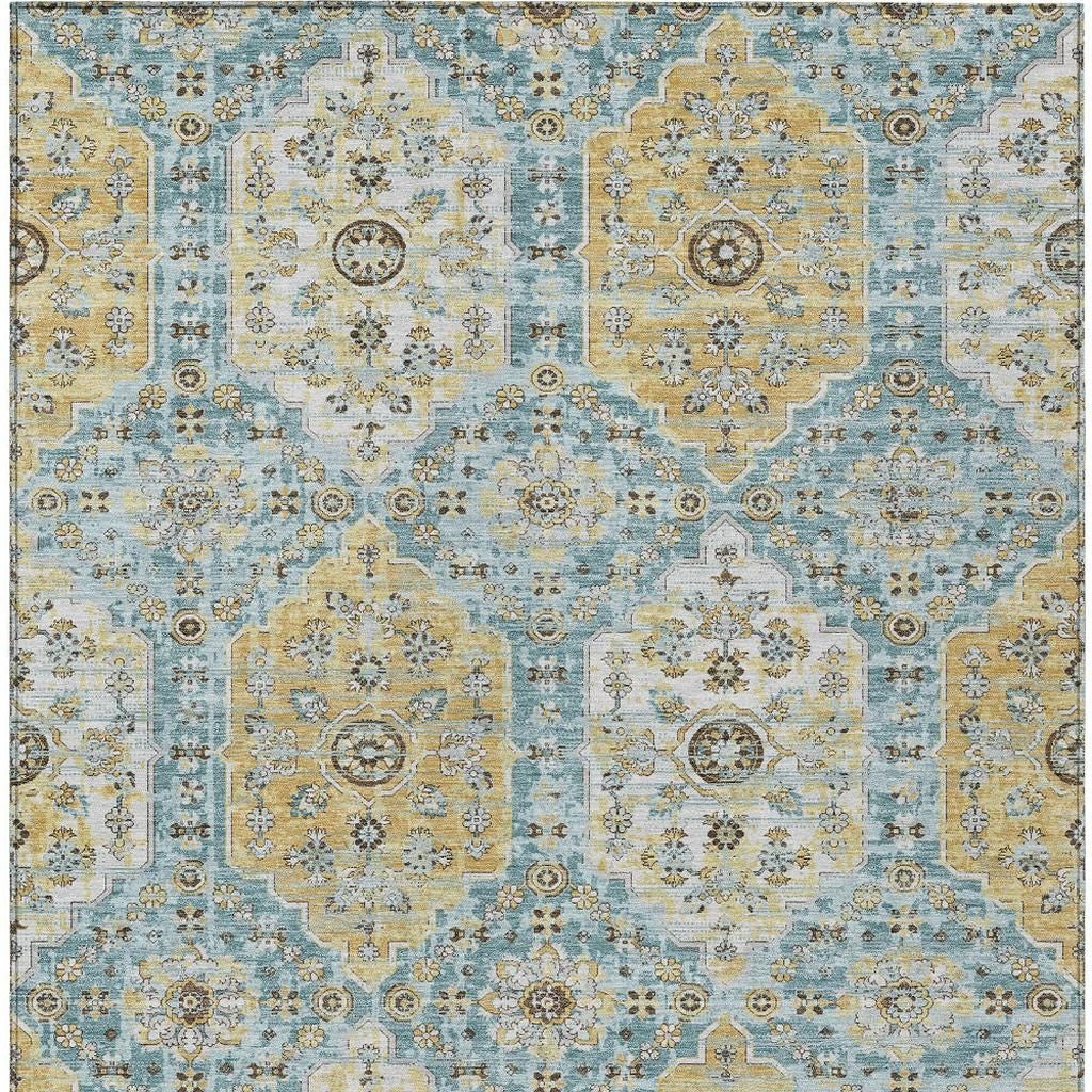 10' X 14' Teal Blue And Pewter Damask Washable Indoor Outdoor Area Rug Homeroots Outdoor