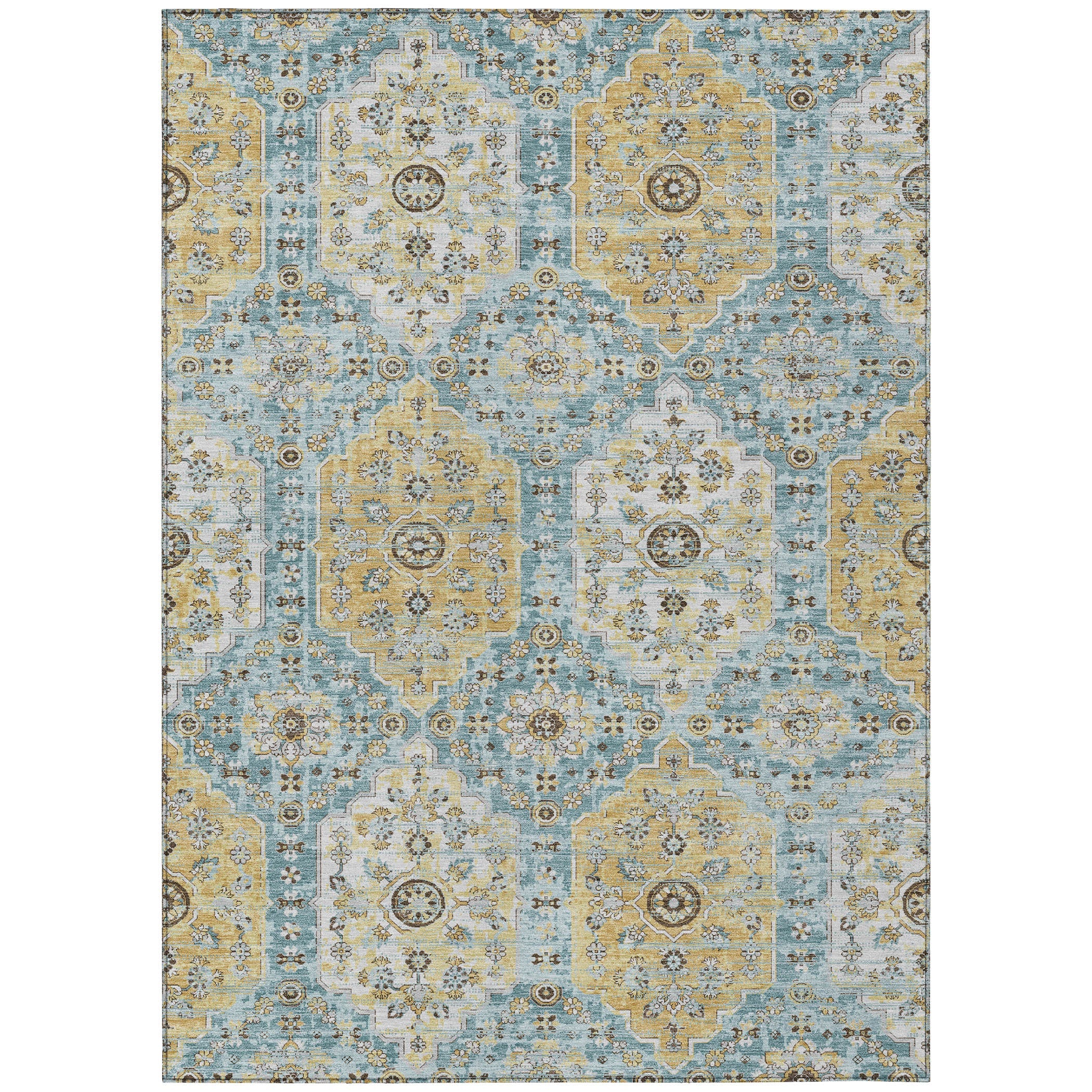 10' X 14' Teal Blue And Pewter Damask Washable Indoor Outdoor Area Rug Homeroots Outdoor