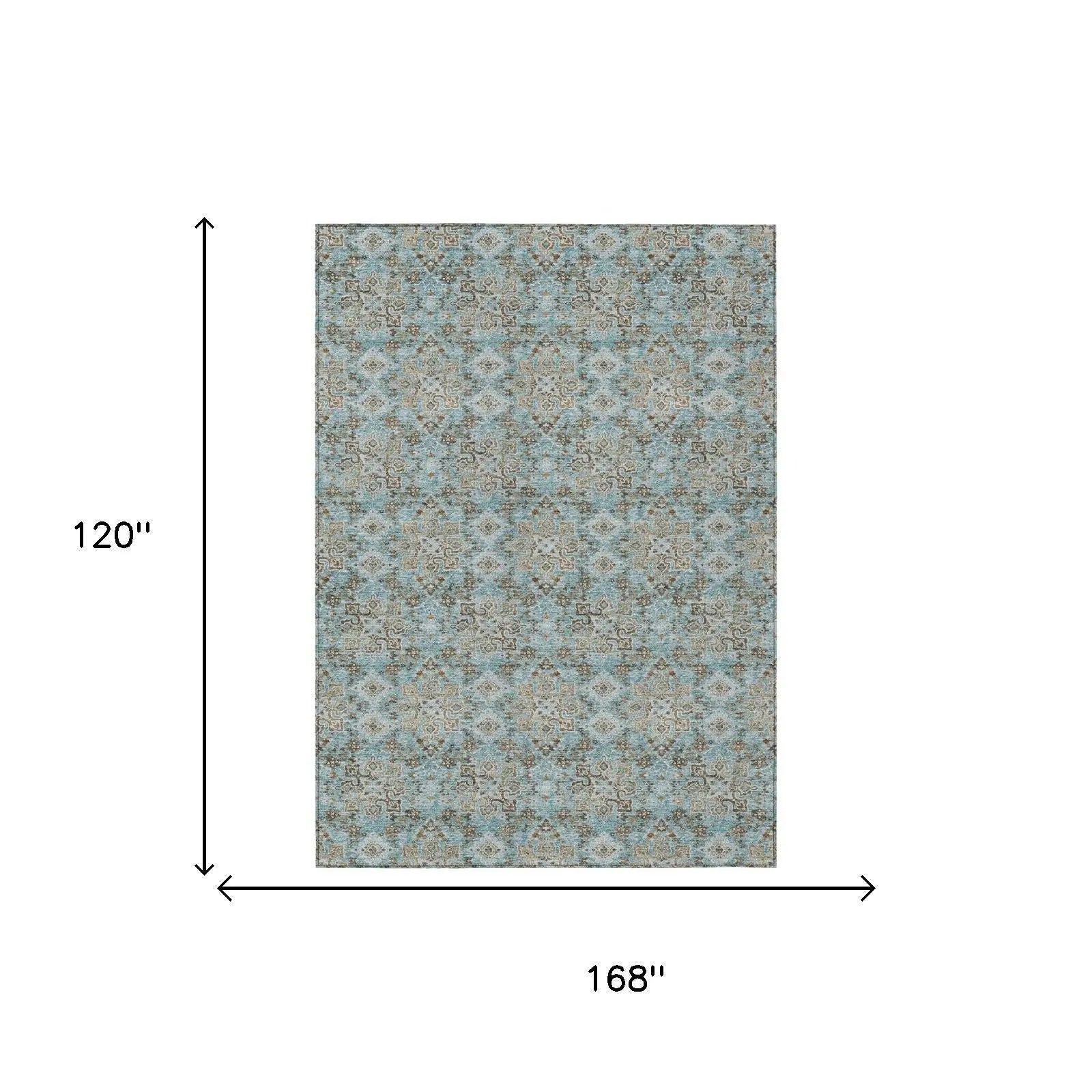 10' X 14' Teal Blue And Pewter Damask Washable Indoor Outdoor Area Rug Homeroots Outdoor