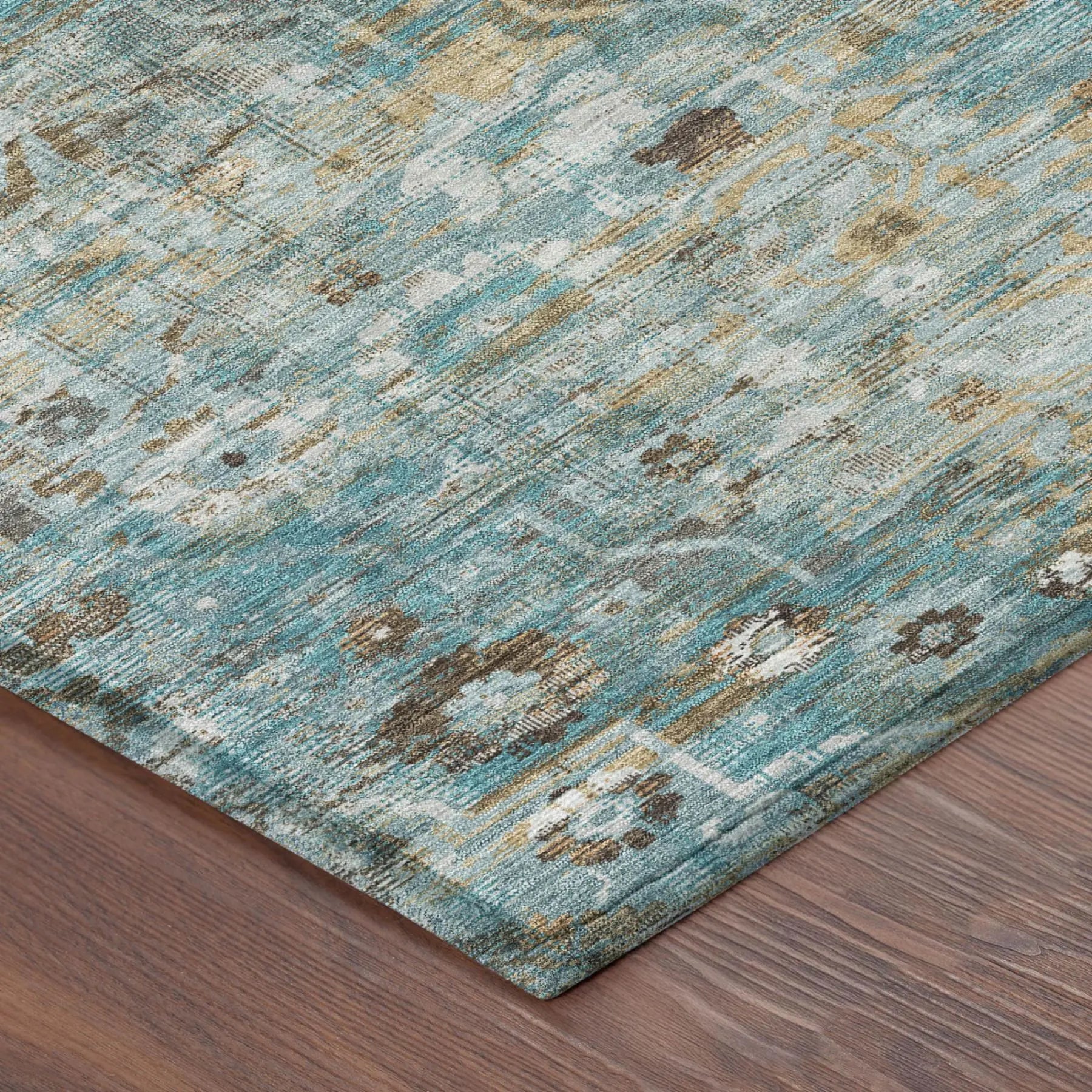 10' X 14' Teal Blue And Pewter Floral Medallion Washable Indoor Outdoor Area Rug Homeroots Outdoor