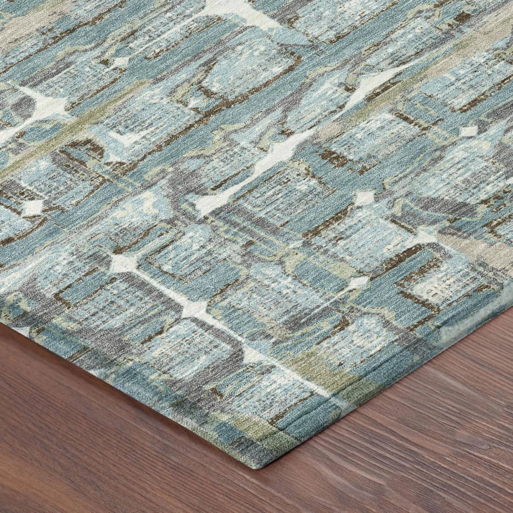 10' X 14' Teal Blue And Pewter Geometric Washable Indoor Outdoor Area Rug Homeroots Outdoor