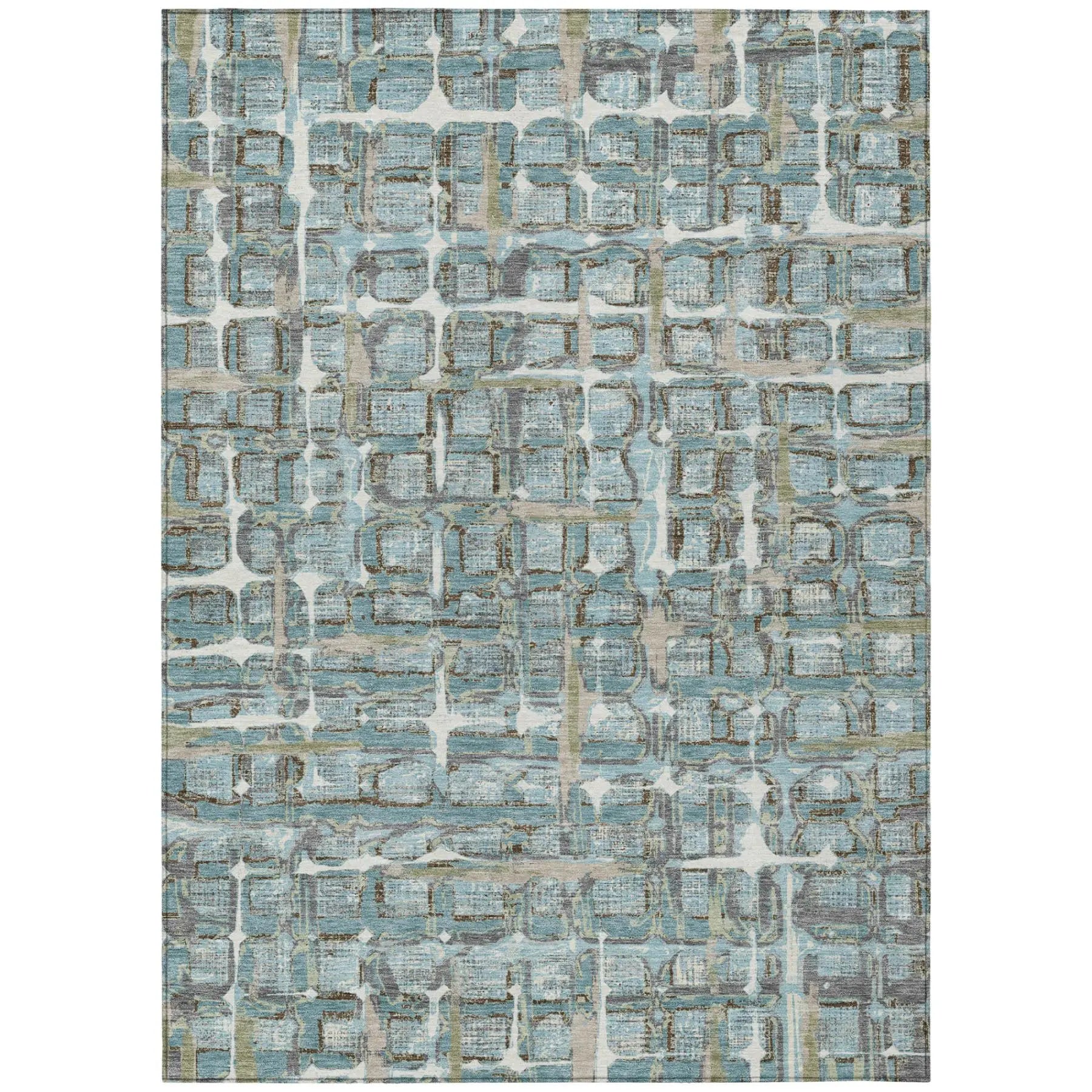 10' X 14' Teal Blue And Pewter Geometric Washable Indoor Outdoor Area Rug Homeroots Outdoor