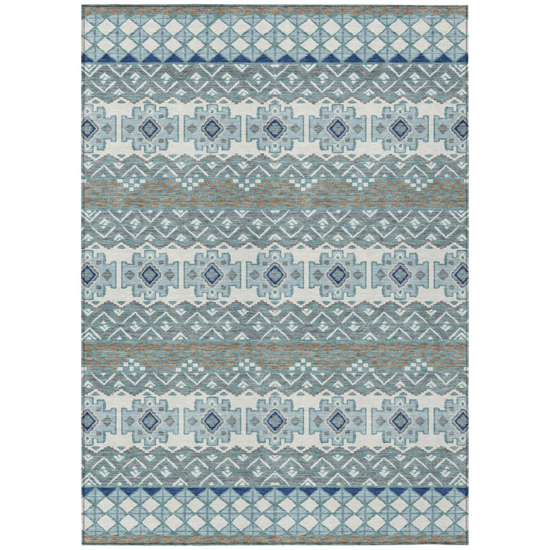 10' X 14' Teal Blue And Pewter Striped Washable Indoor Outdoor Area Rug Homeroots Outdoor