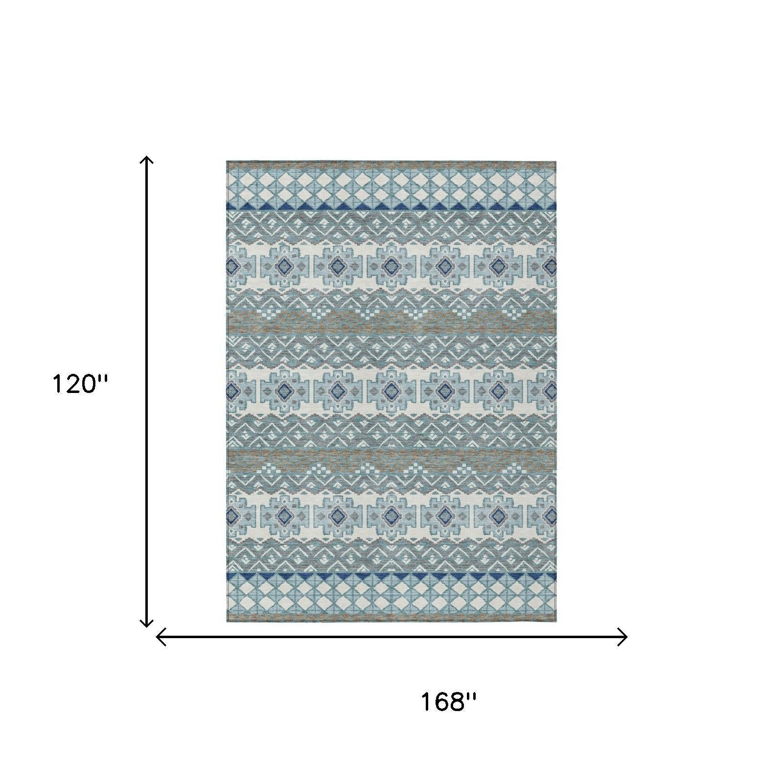 10' X 14' Teal Blue And Pewter Striped Washable Indoor Outdoor Area Rug Homeroots Outdoor