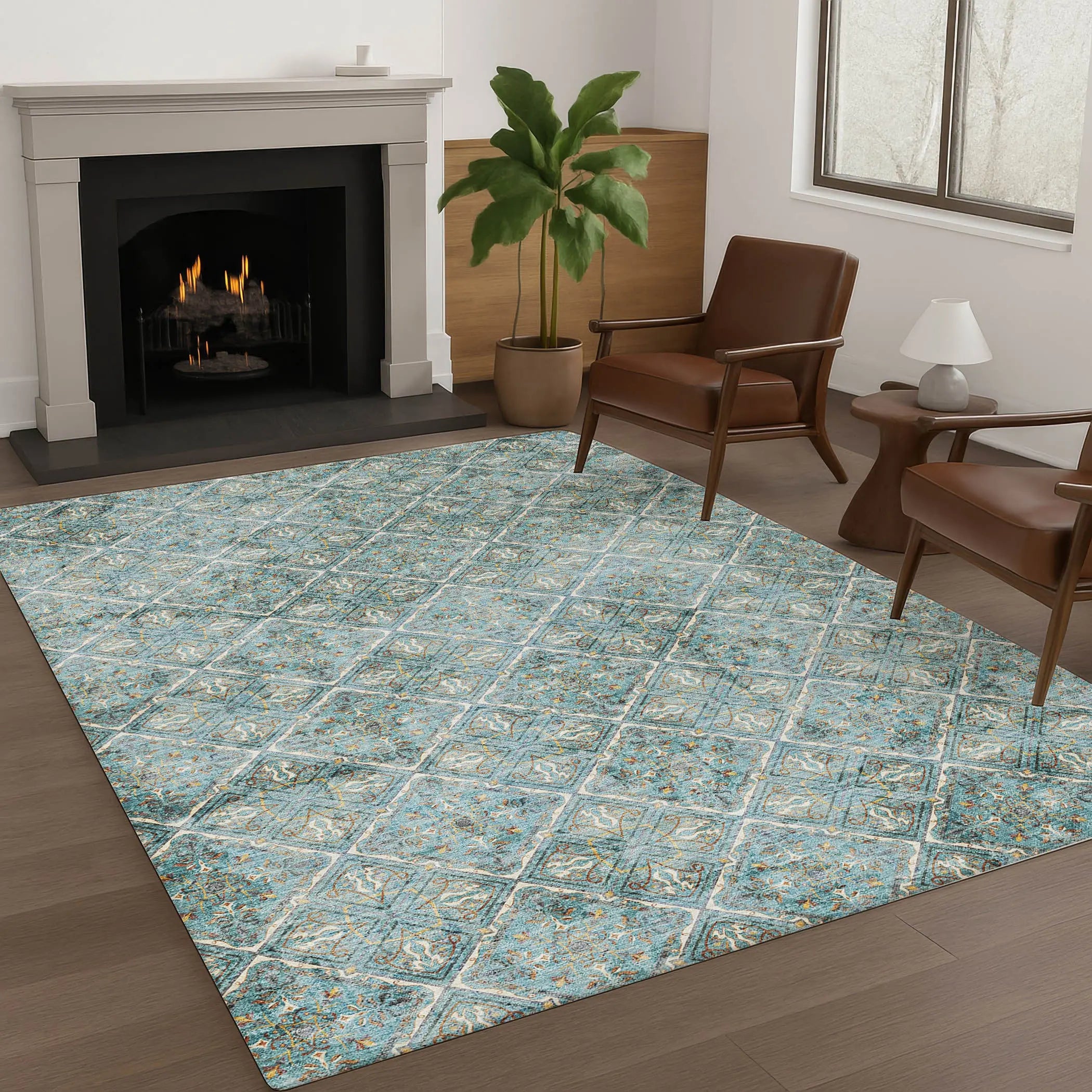 10' X 14' Teal Blue And Purple Geometric Washable Indoor Outdoor Area Rug Homeroots Outdoor