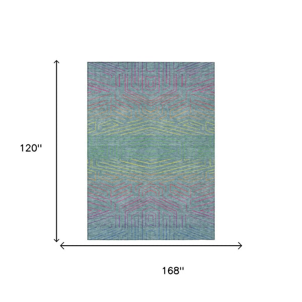 10' X 14' Teal Blue And Purple Geometric Washable Indoor Outdoor Area Rug Homeroots Outdoor