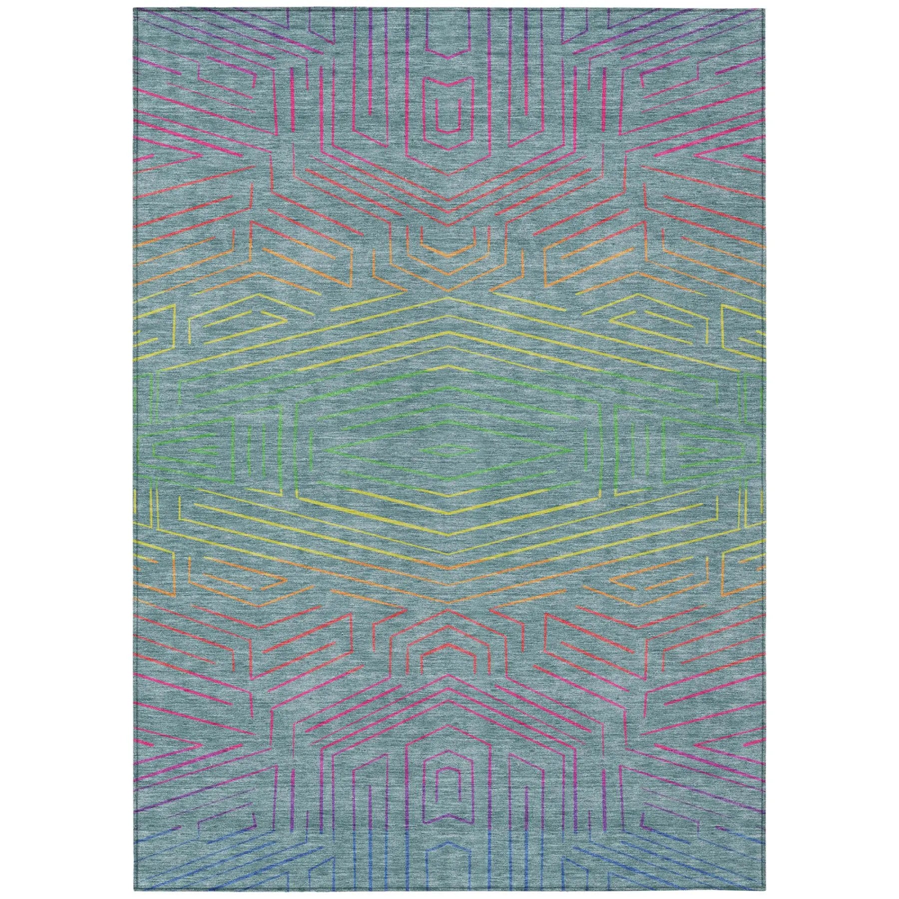 10' X 14' Teal Blue And Purple Geometric Washable Indoor Outdoor Area Rug Homeroots Outdoor
