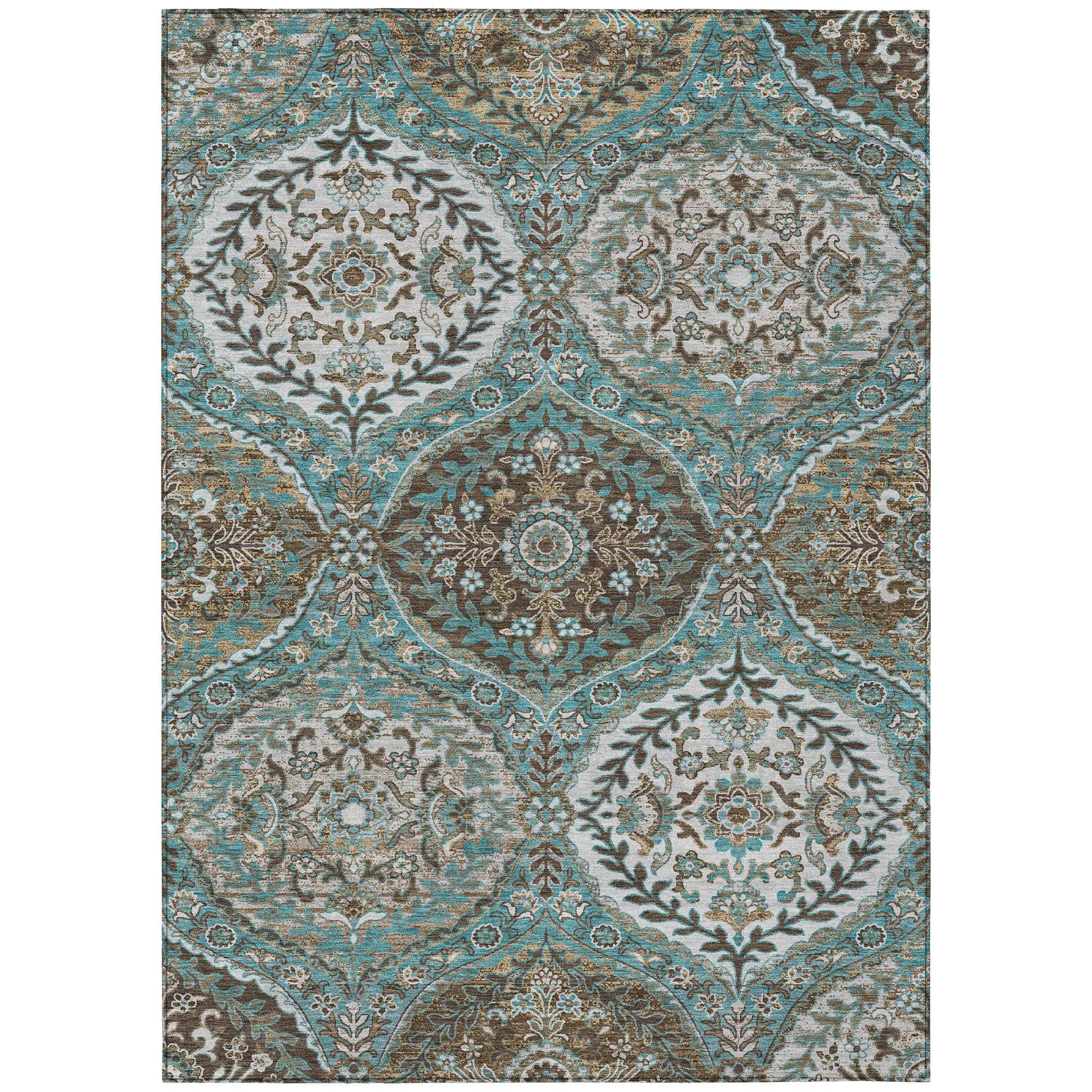 10' X 14' Teal Blue And Purple Ogee Washable Indoor Outdoor Area Rug Homeroots Outdoor