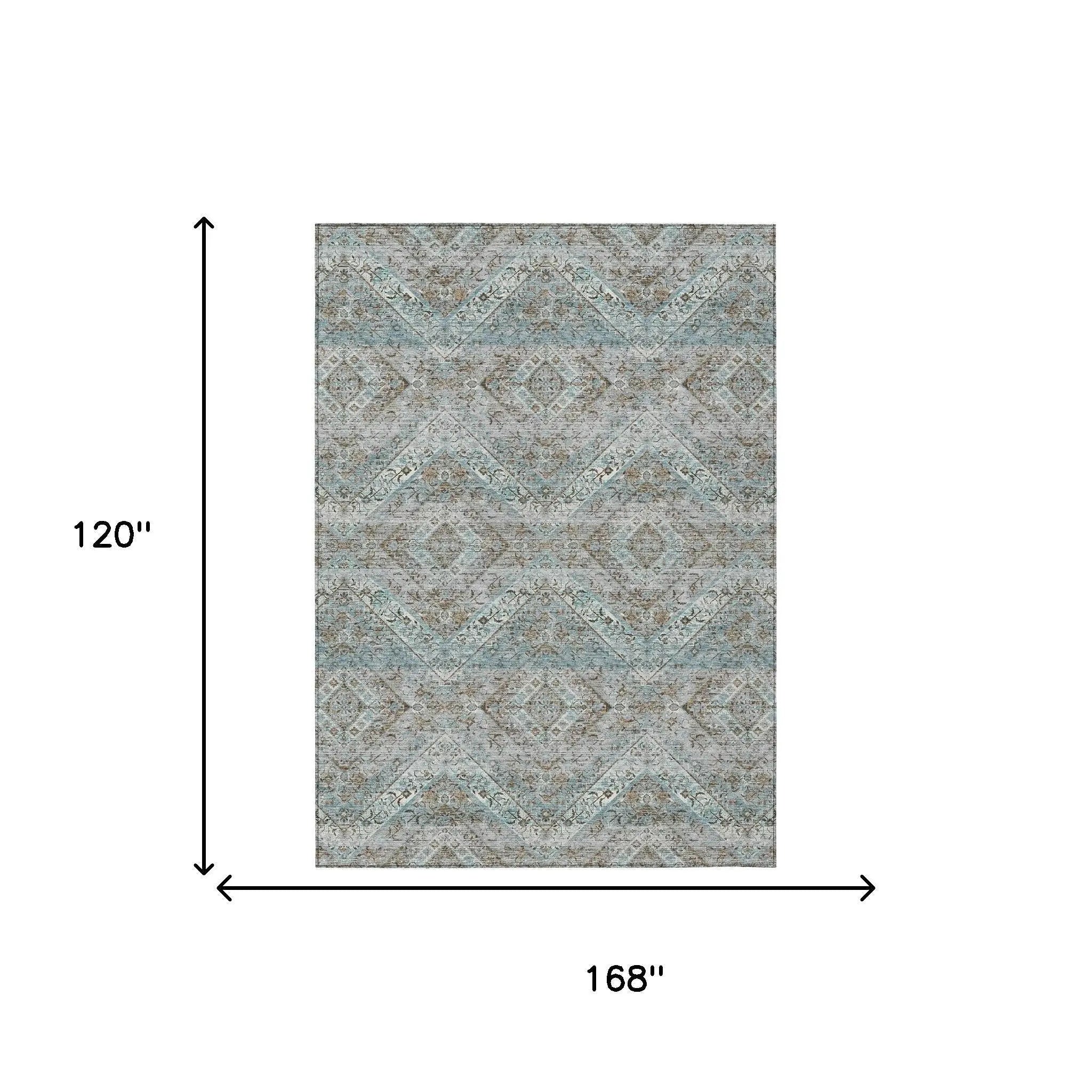 10' X 14' Teal Blue And Purple Tribal Washable Indoor Outdoor Area Rug Homeroots Outdoor