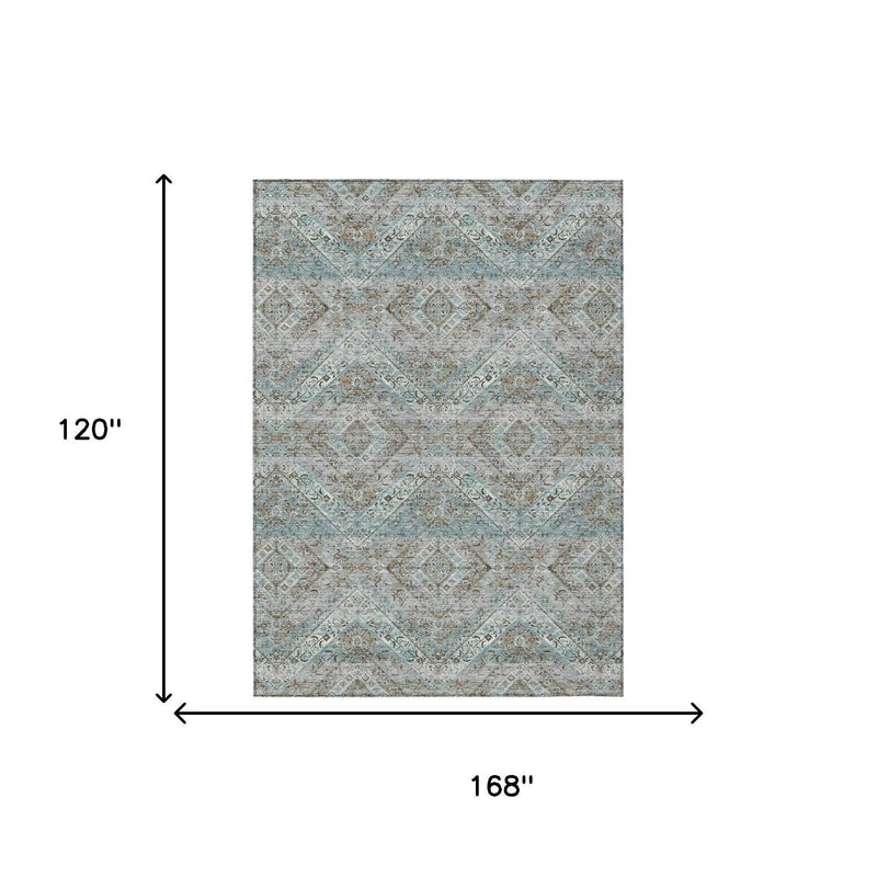 10' X 14' Teal Blue And Purple Tribal Washable Indoor Outdoor Area Rug Homeroots Outdoor