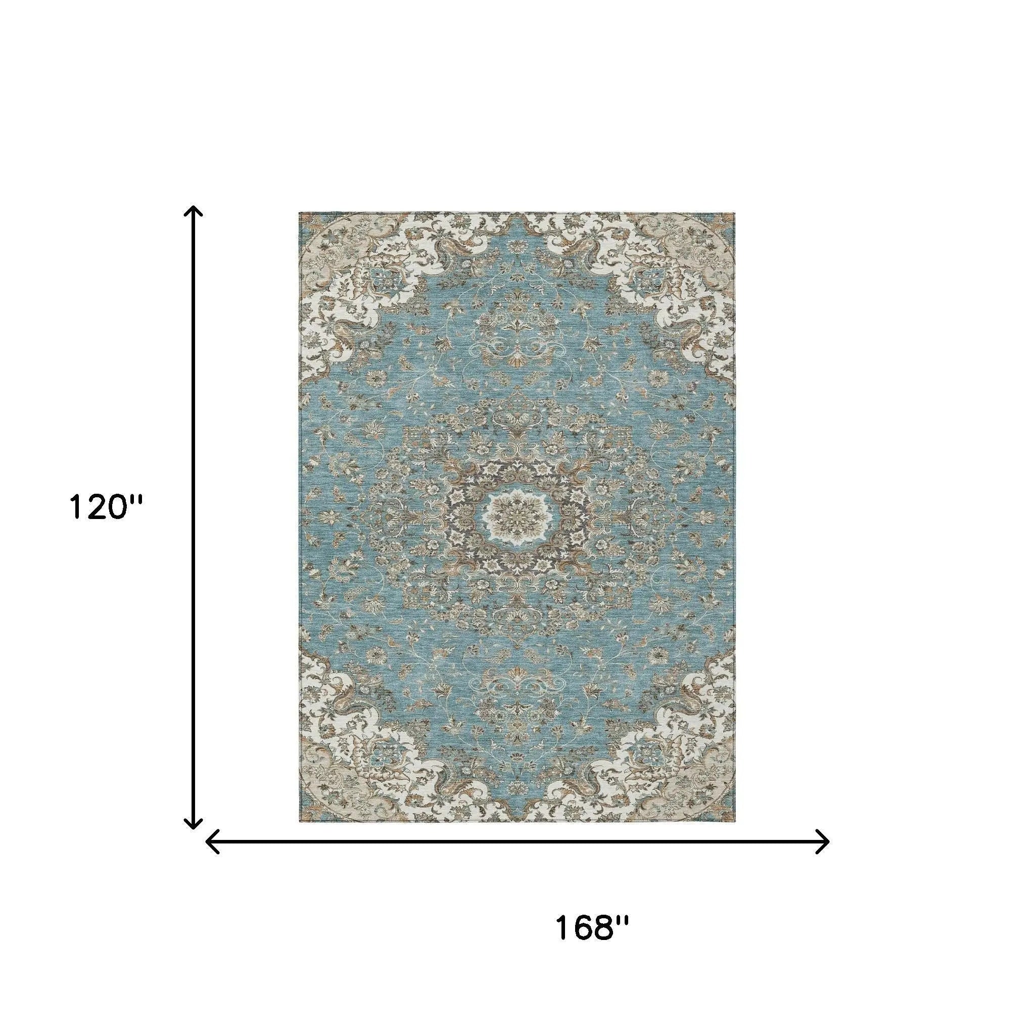 10' X 14' Teal Blue And Sage Floral Medallion Washable Indoor Outdoor Area Rug Homeroots Outdoor